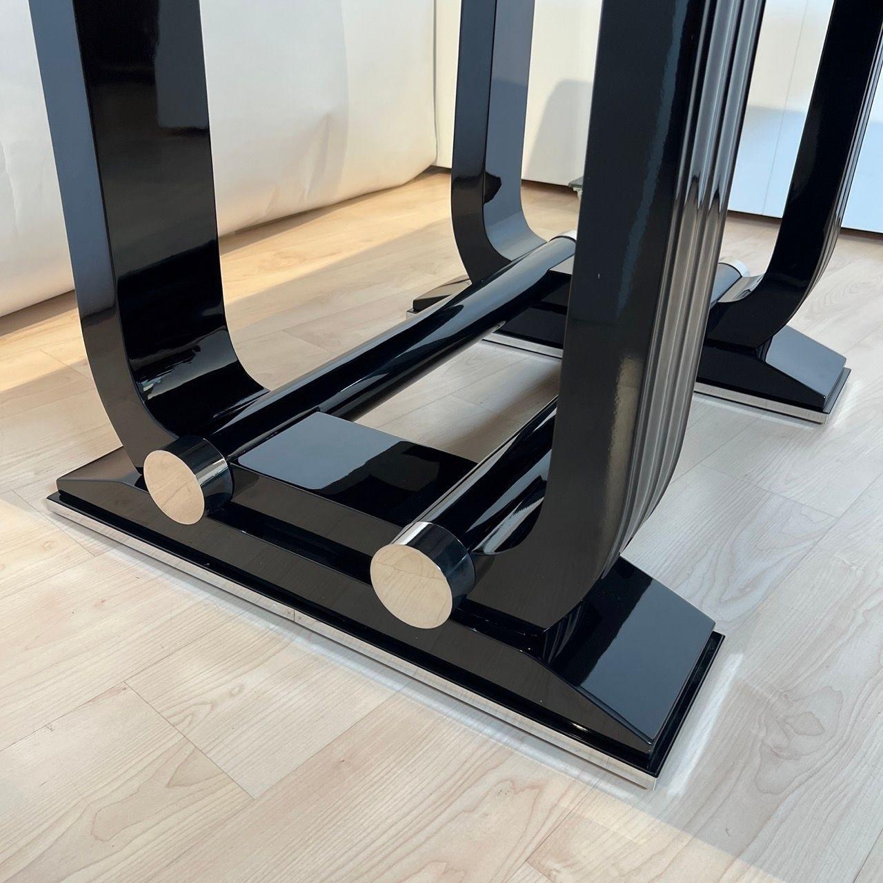 Art Deco Expandable Dining Table, Black Lacquer and Chrome, France circa 1930 For Sale 3