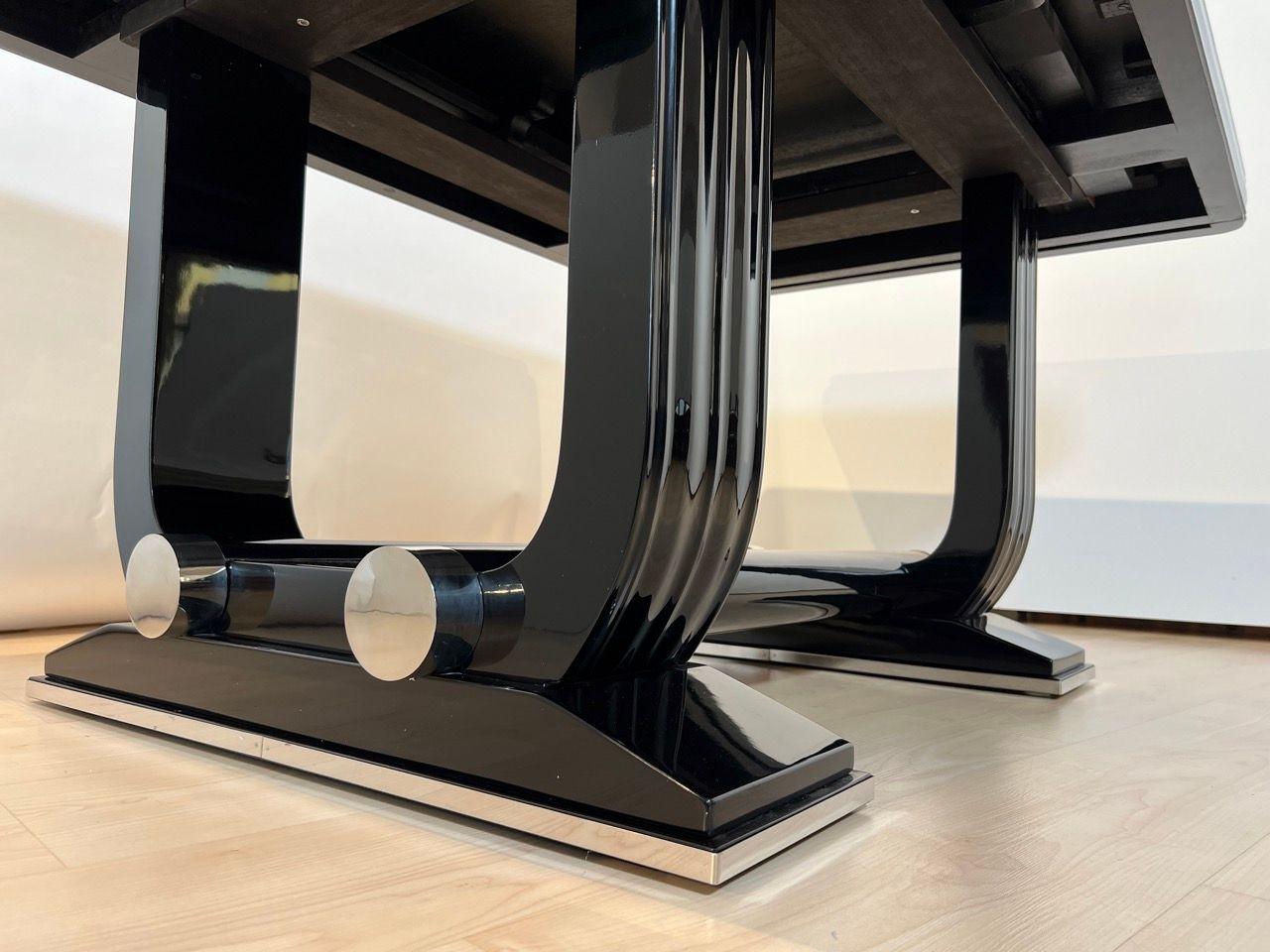 Art Deco Expandable Dining Table, Black Lacquer and Chrome, France circa 1930 For Sale 4