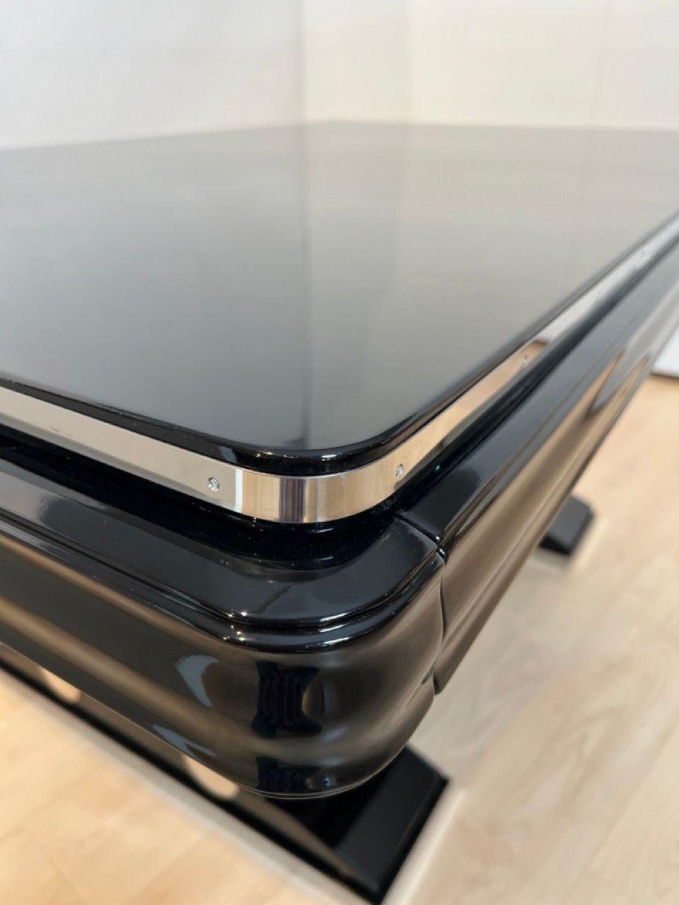Art Deco Expandable Dining Table, Black Lacquer and Chrome, France circa 1930 For Sale 5