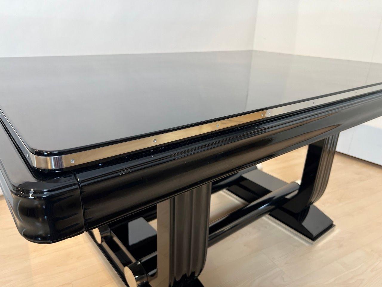 Art Deco Expandable Dining Table, Black Lacquer and Chrome, France circa 1930 For Sale 6