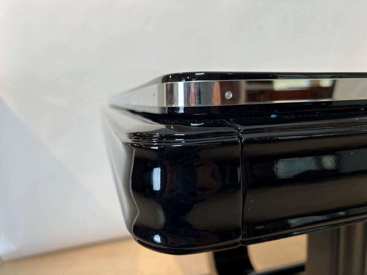 Art Deco Expandable Dining Table, Black Lacquer and Chrome, France circa 1930 For Sale 7
