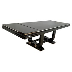 Art Deco Expandable Table, Black Lacquer and Chrome, France circa 1935