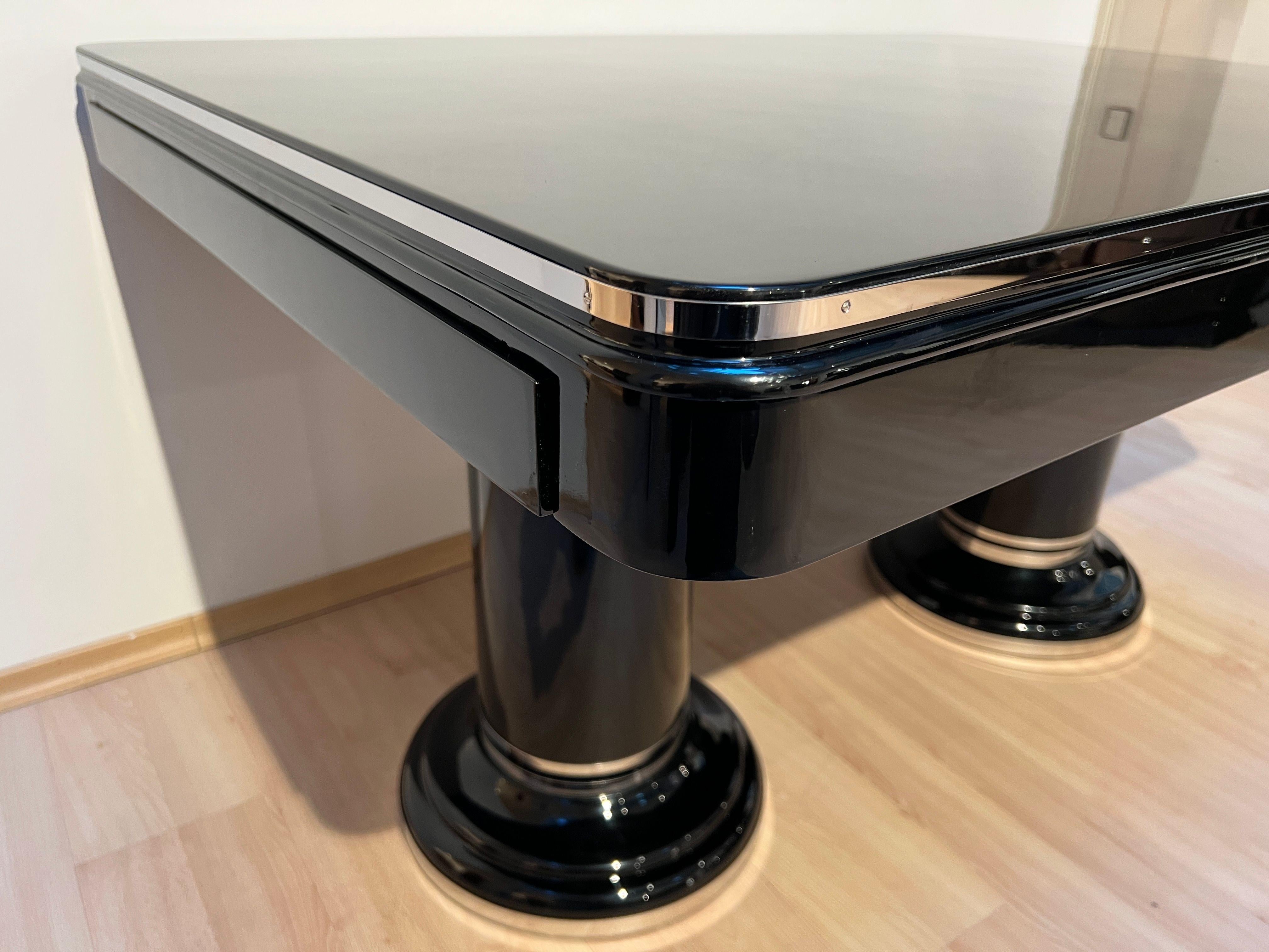 Art Deco Expandable Table, Black Lacquer, Stainless Steel, France circa 1930 6
