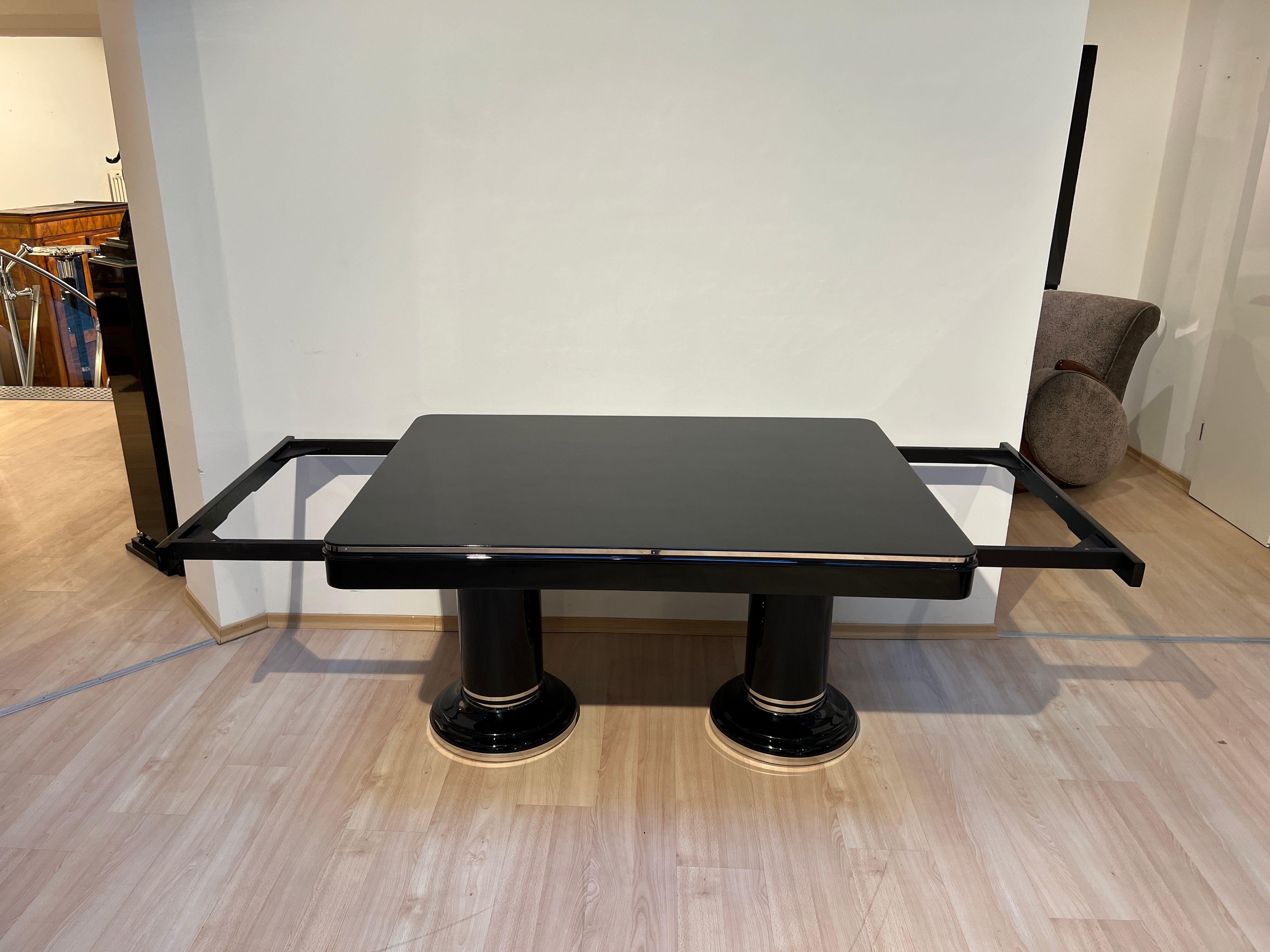 Art Deco Expandable Table, Black Lacquer, Stainless Steel, France circa 1930 8