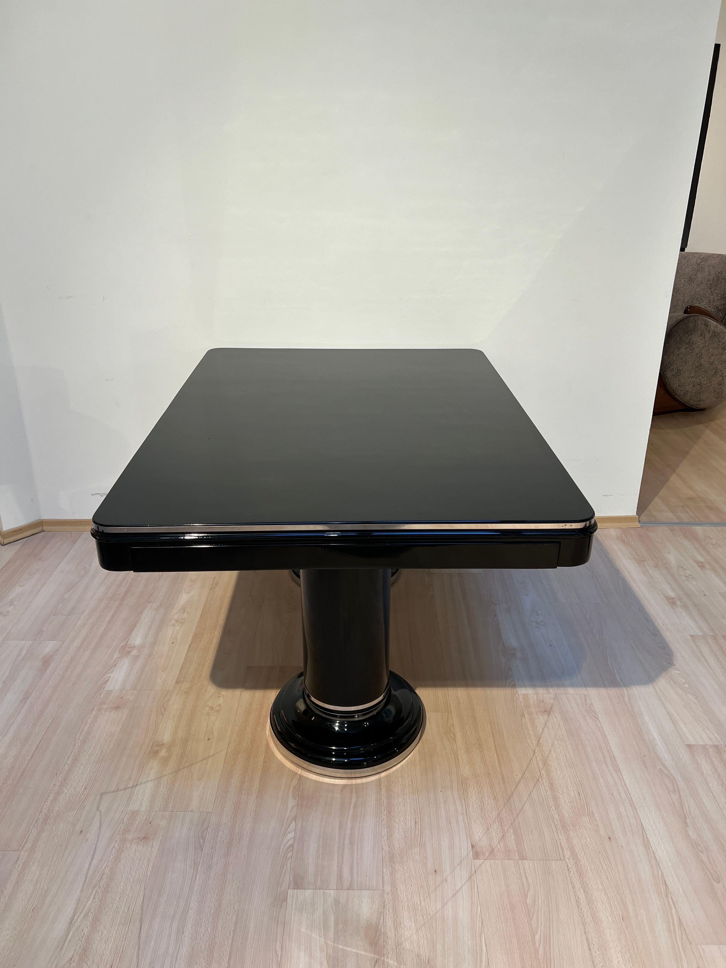 Art Deco Expandable Table, Black Lacquer, Stainless Steel, France circa 1930 10