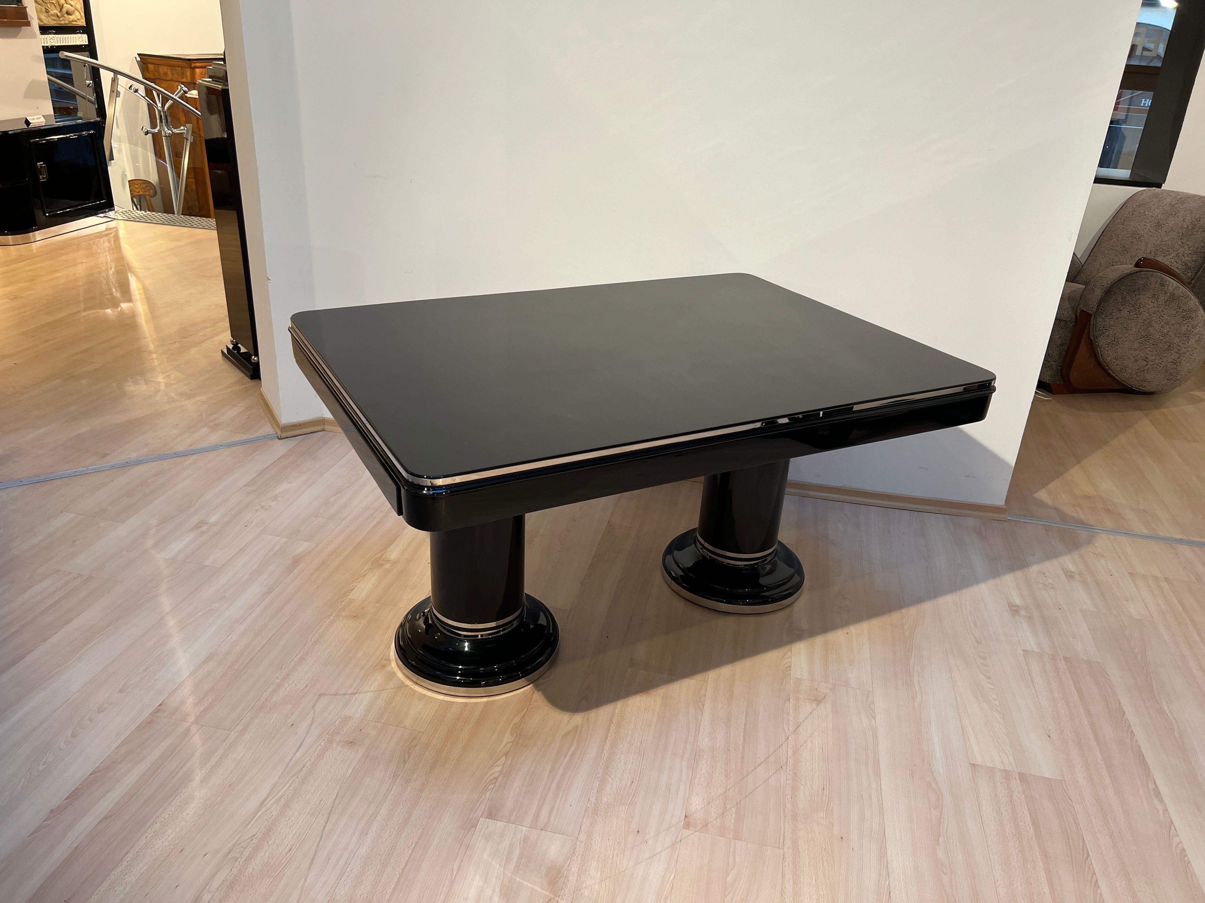 Art Deco Expandable Table, Black Lacquer, Stainless Steel, France circa 1930 11