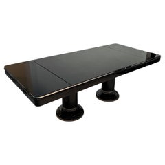 Art Deco Expandable Table, Black Lacquer, Stainless Steel, France circa 1930