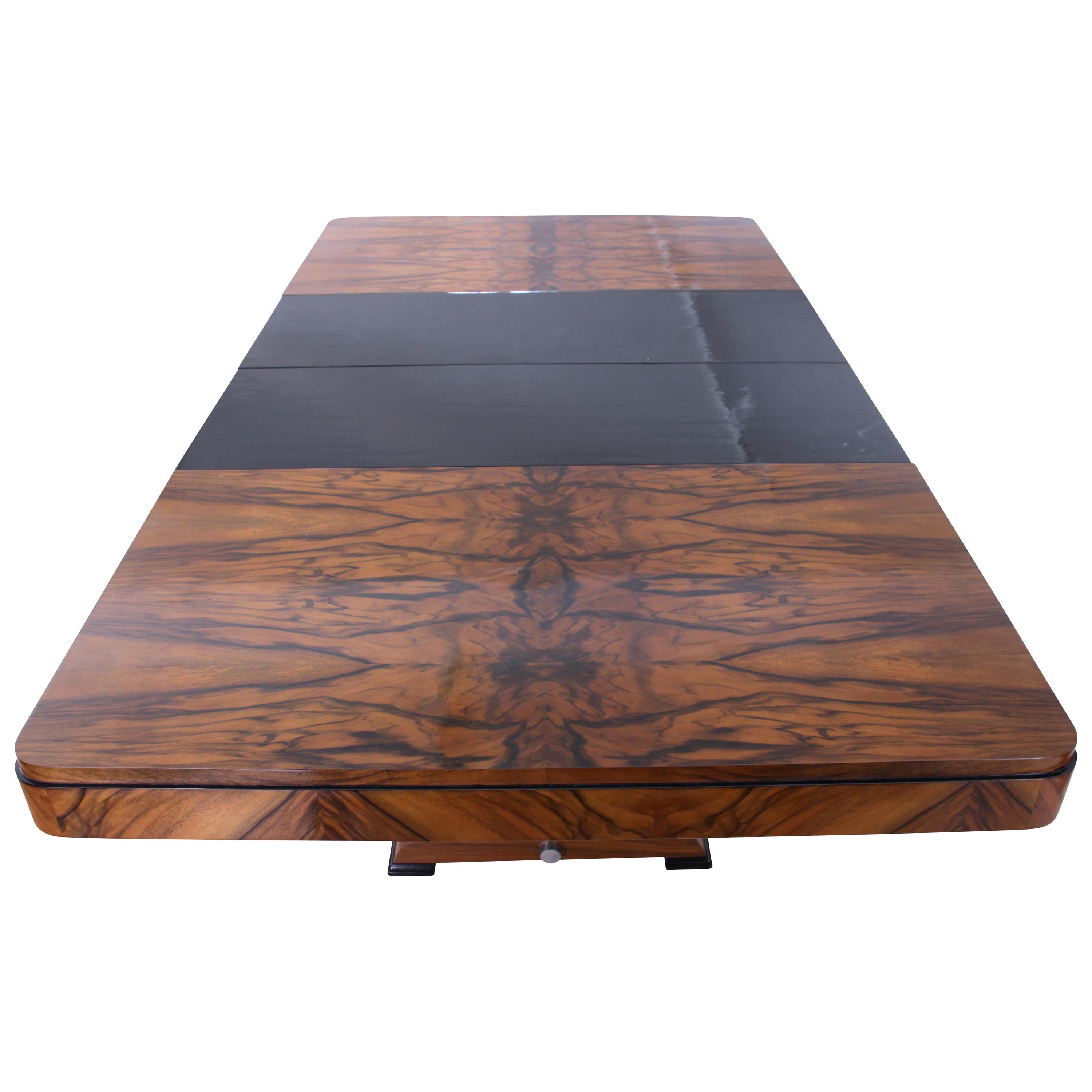 Ebonized Art Deco Expandable Dining Table, Walnut Veneer, France circa 1930