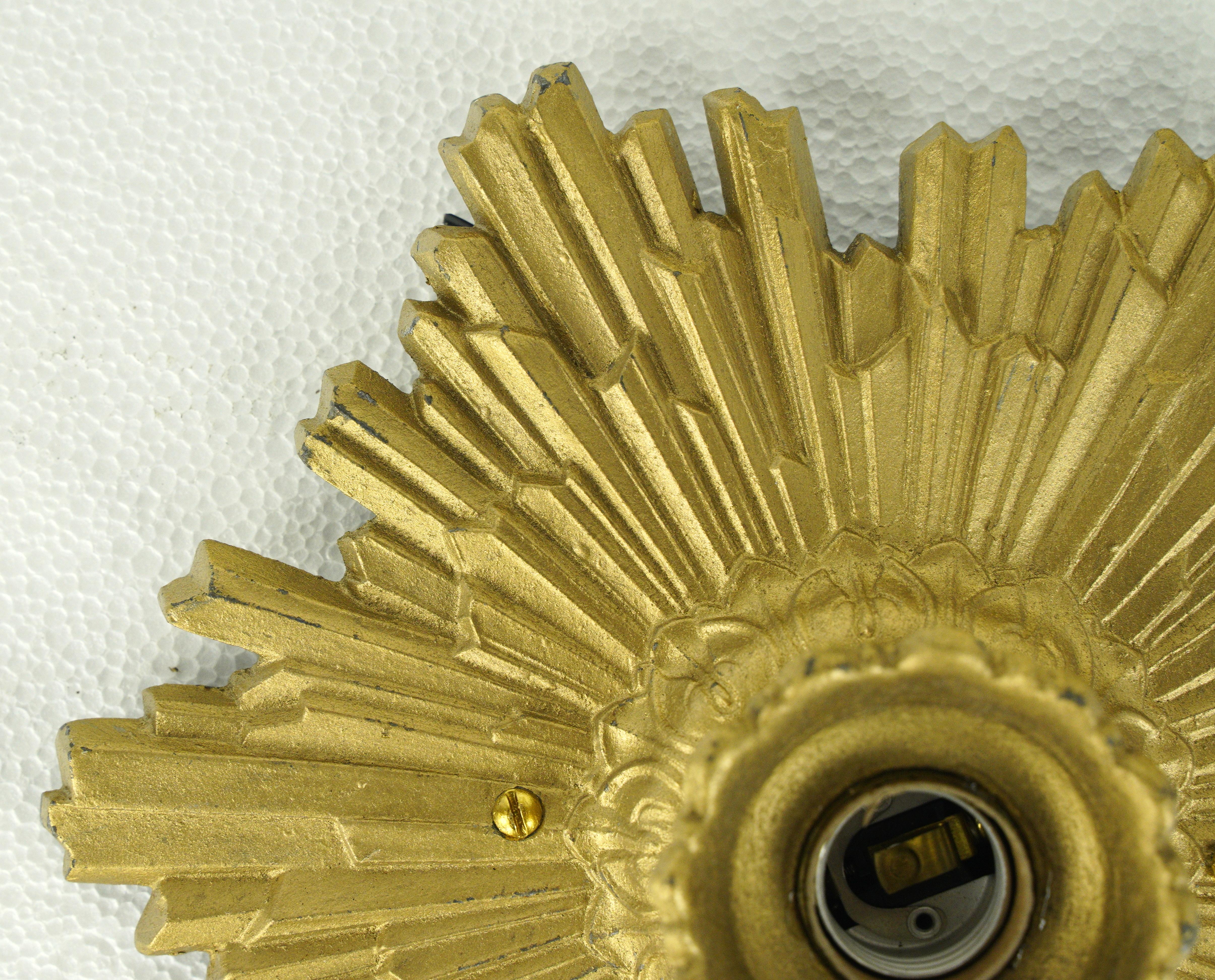 20th Century Art Deco Exposed Bulb Aluminum Gold Flush Mount Light For Sale