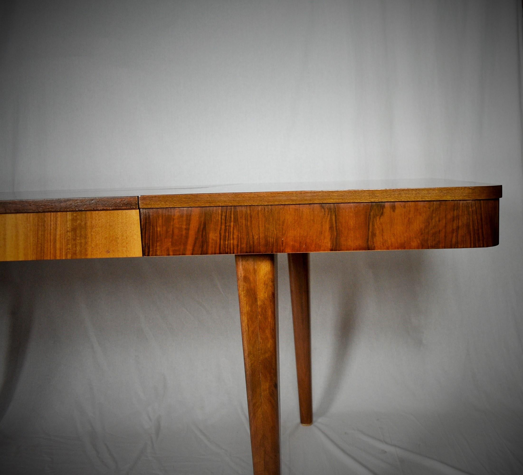 Wood Art Deco Extendable Dining Table Designed by Jindrich Halabala, 1950s