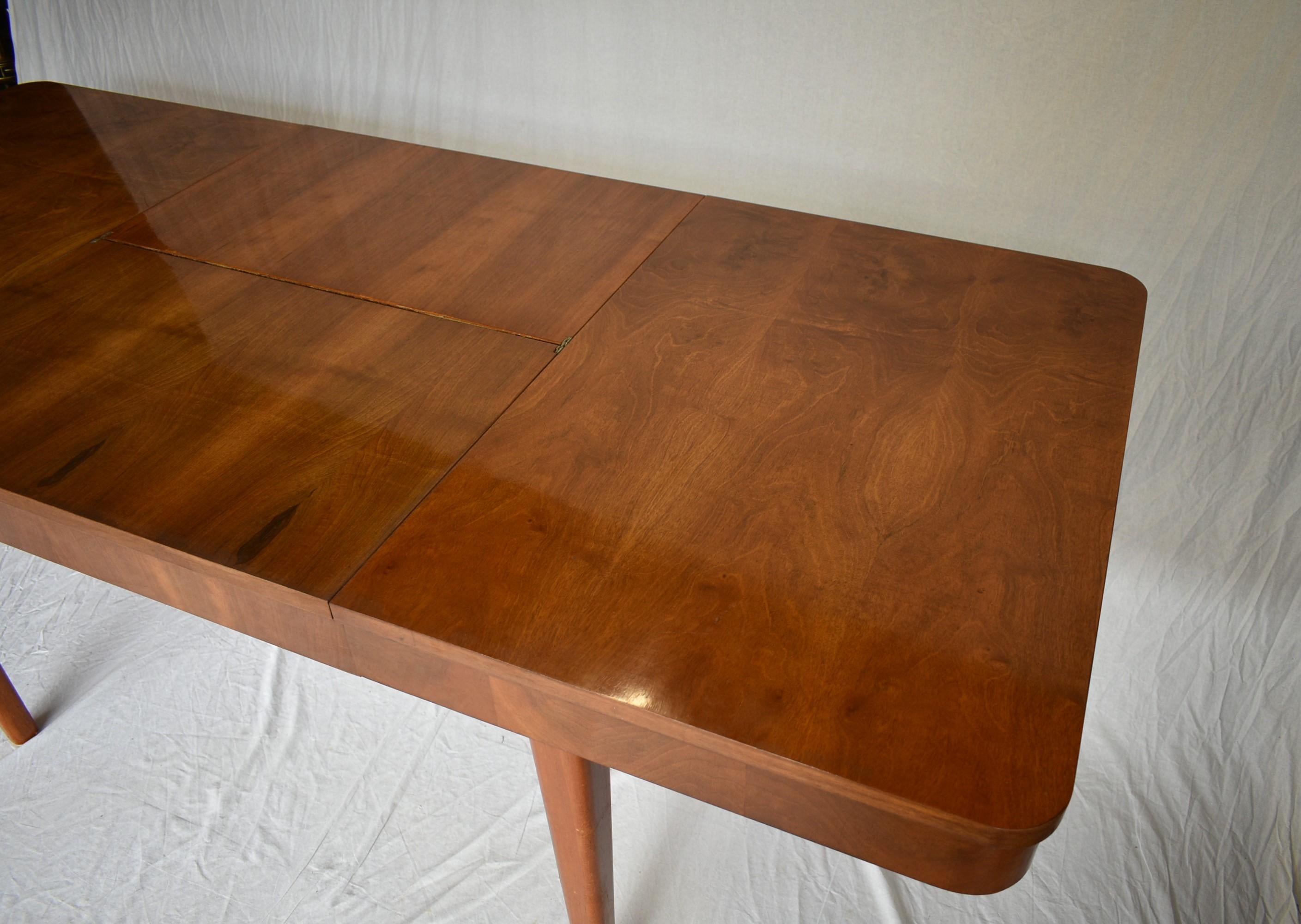 Wood Art Deco Extendable Dining Table Designed by Jindřich Halabala, 1950s