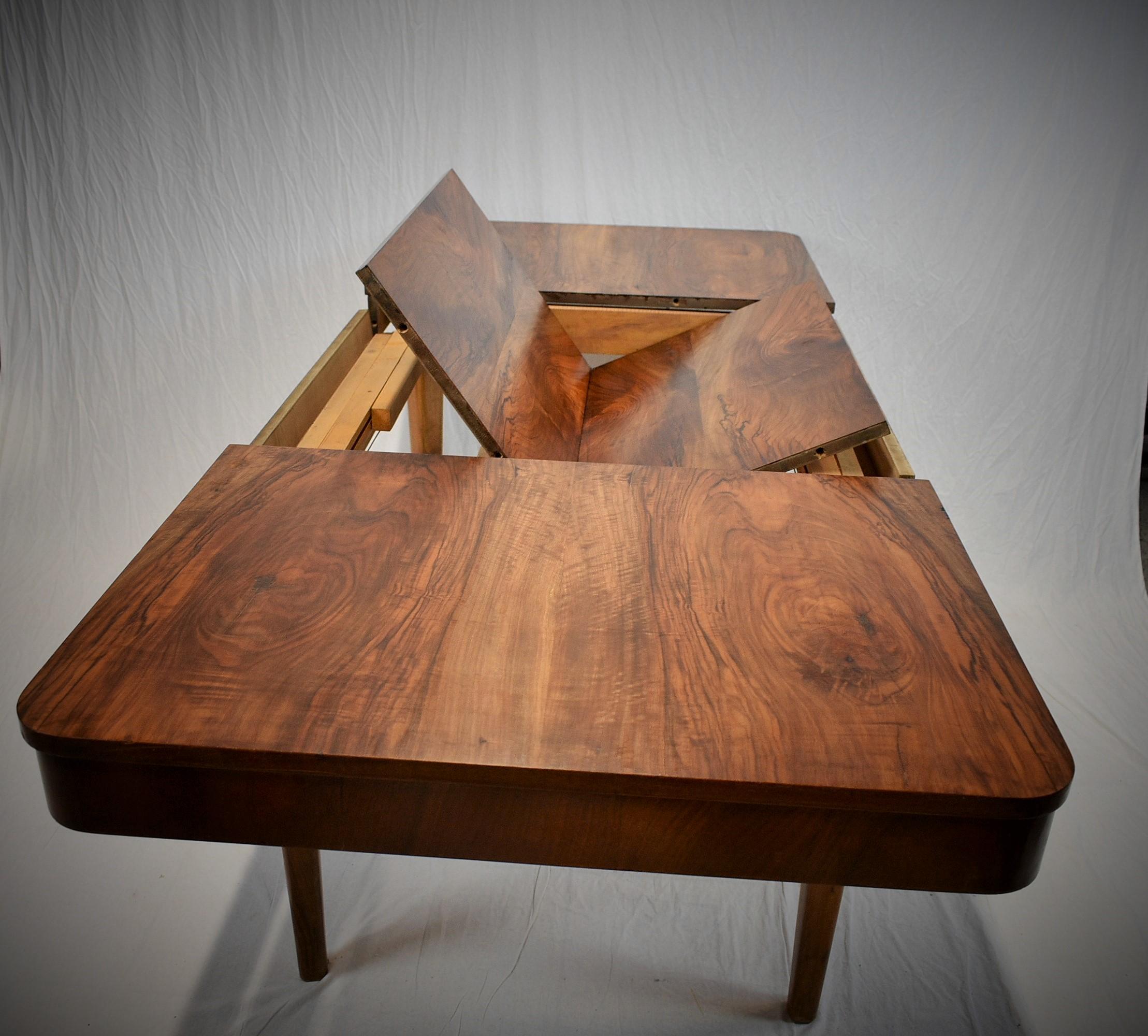 Art Deco Extendable Dining Table Designed by Jindřich Halabala, 1952s 9