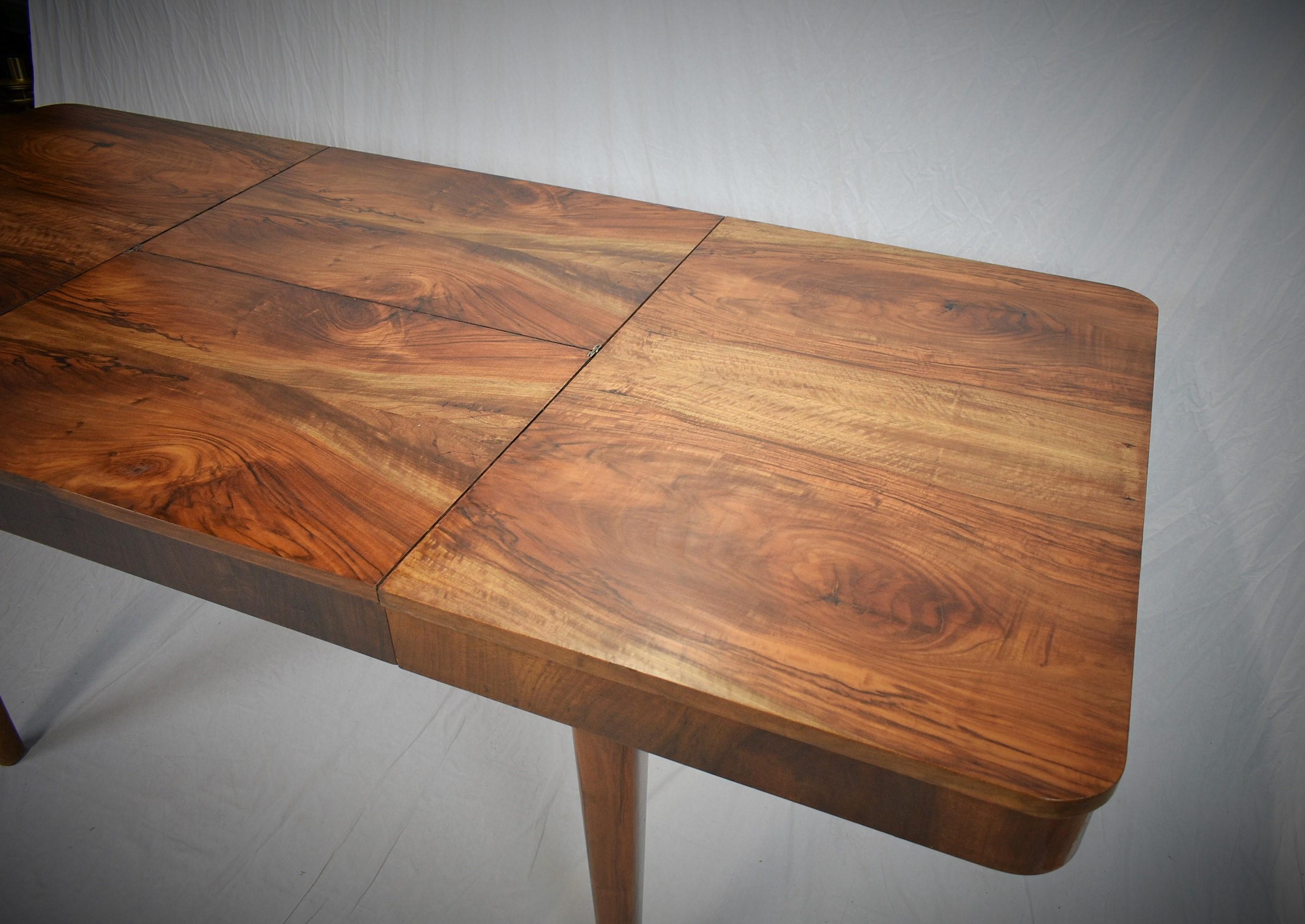 Wood Art Deco Extendable Dining Table Designed by Jindřich Halabala, 1952s
