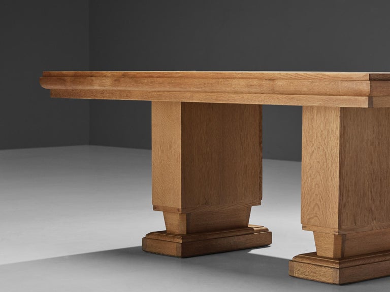 French Art Deco Extendable Dining Table in Cerused Oak For Sale