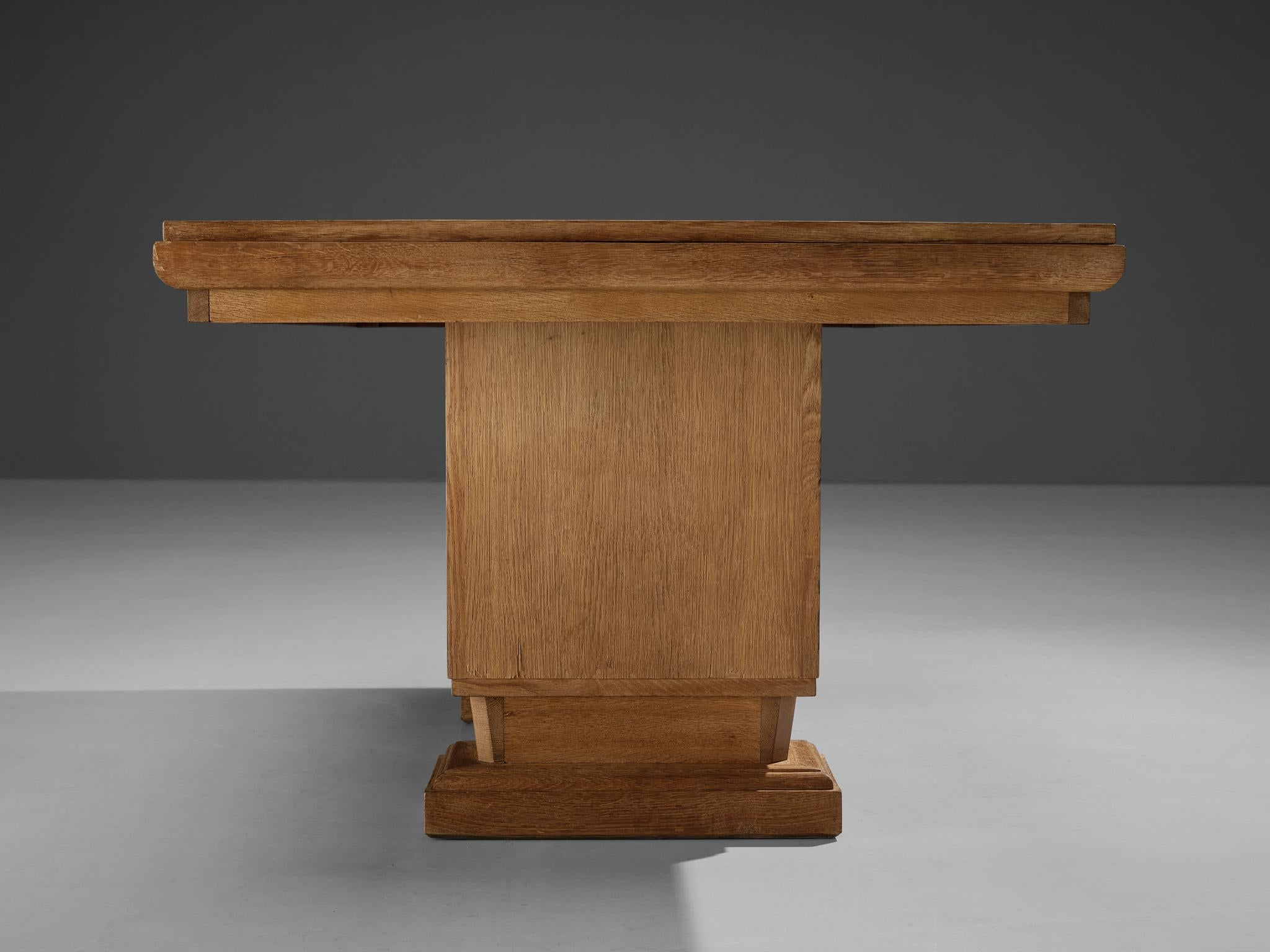 French Art Deco Extendable Dining Table in Cerused Oak