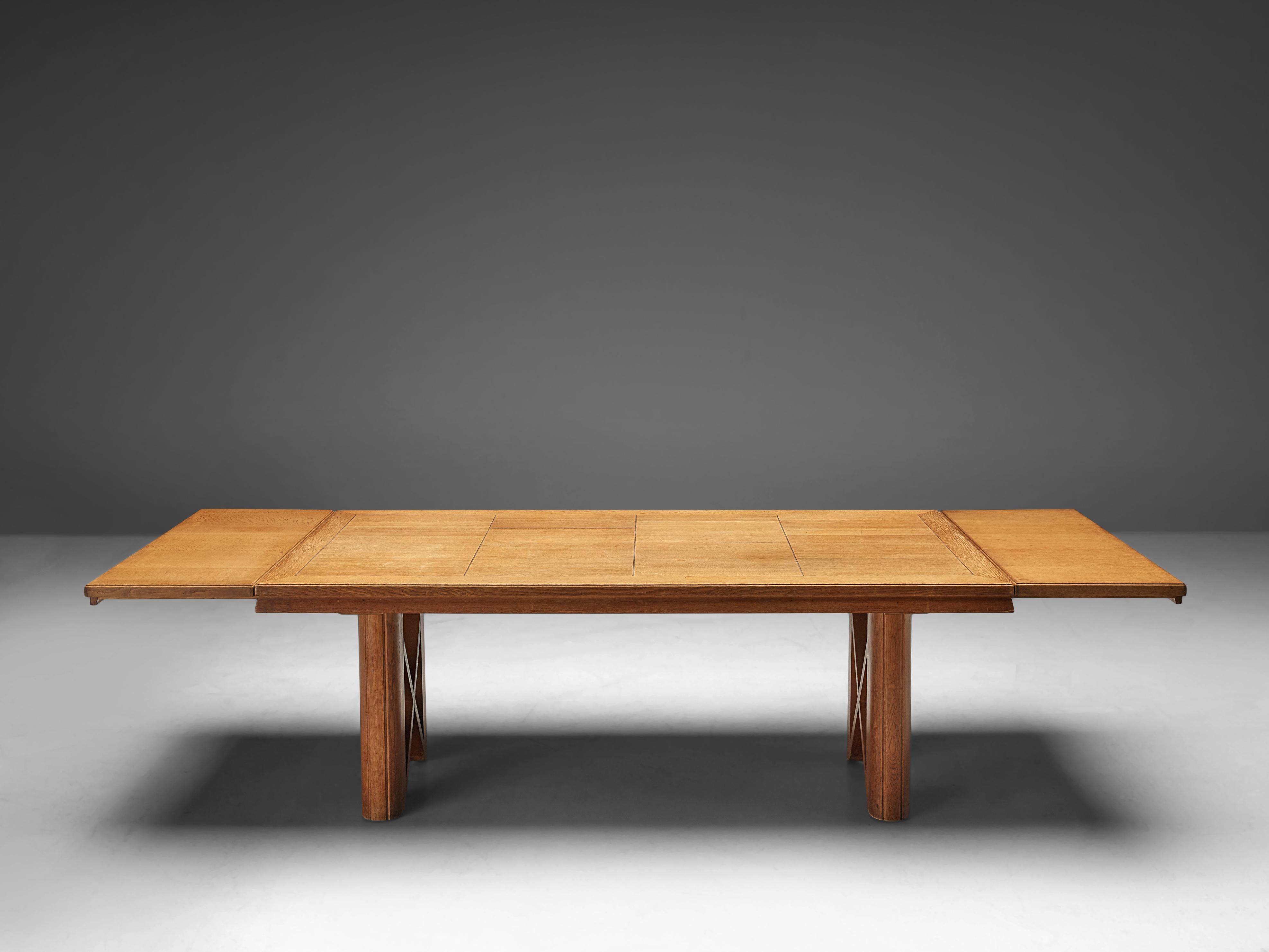 Mid-Century Modern Guillerme & Chambron Extendable Dining Table in Oak 