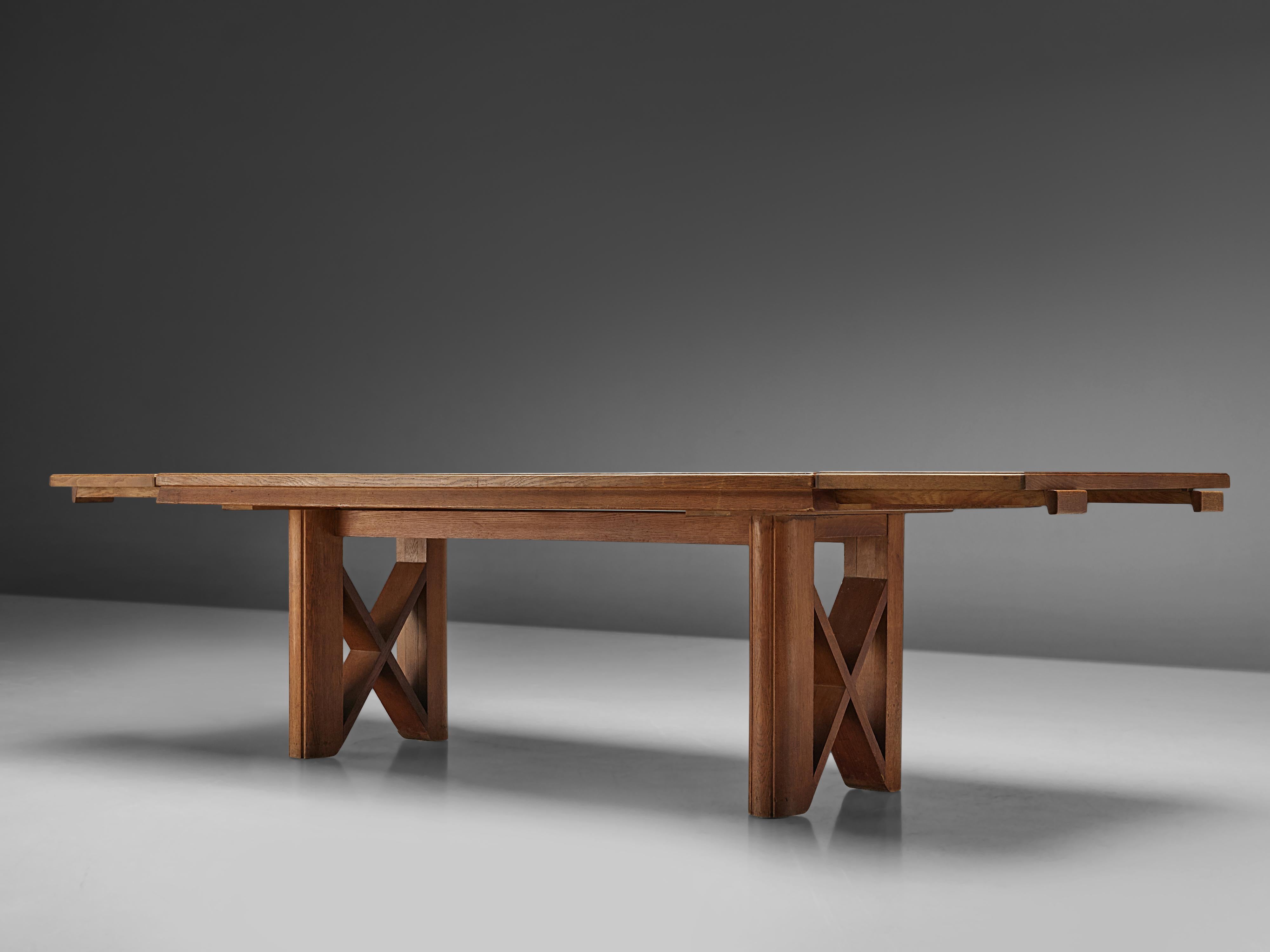 20th Century Guillerme & Chambron Extendable Dining Table in Oak 