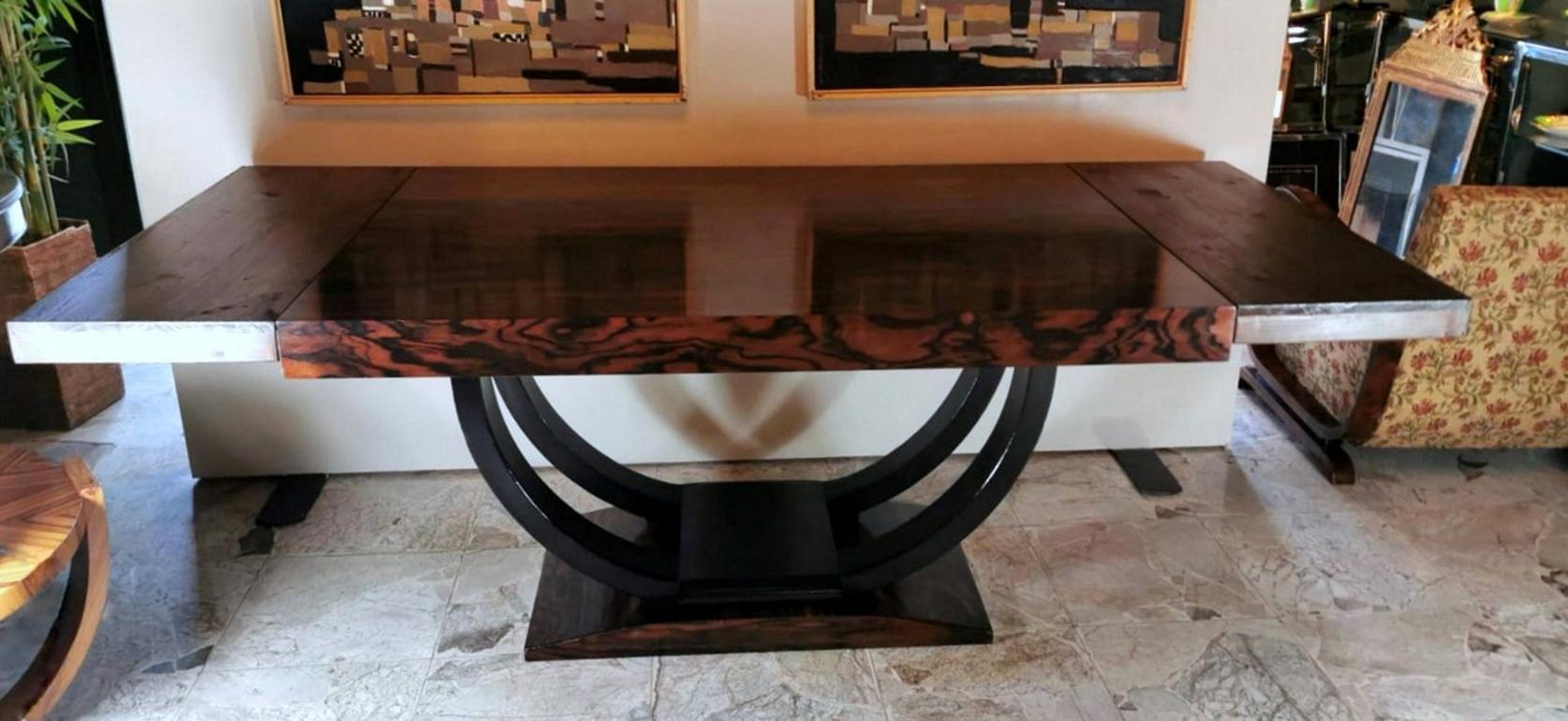 Art Deco Extendable Dining Table In Zebrano Wood France, 1920 6