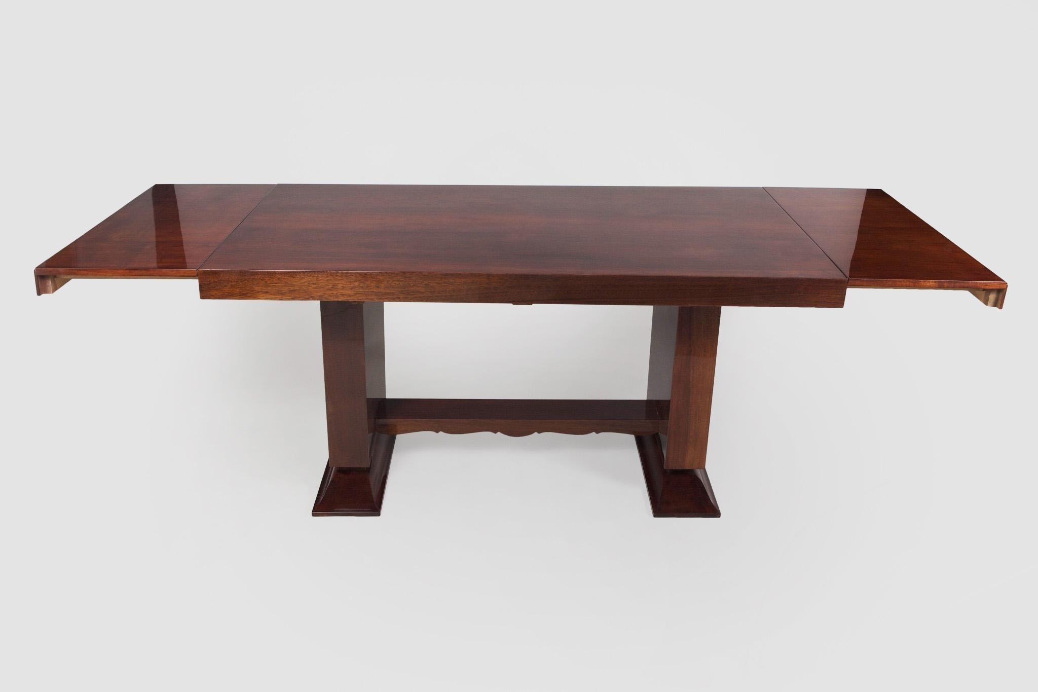 Early 20th Century Art Deco Extendable Dining Table, Made in 1920s France, Restored Mahogany