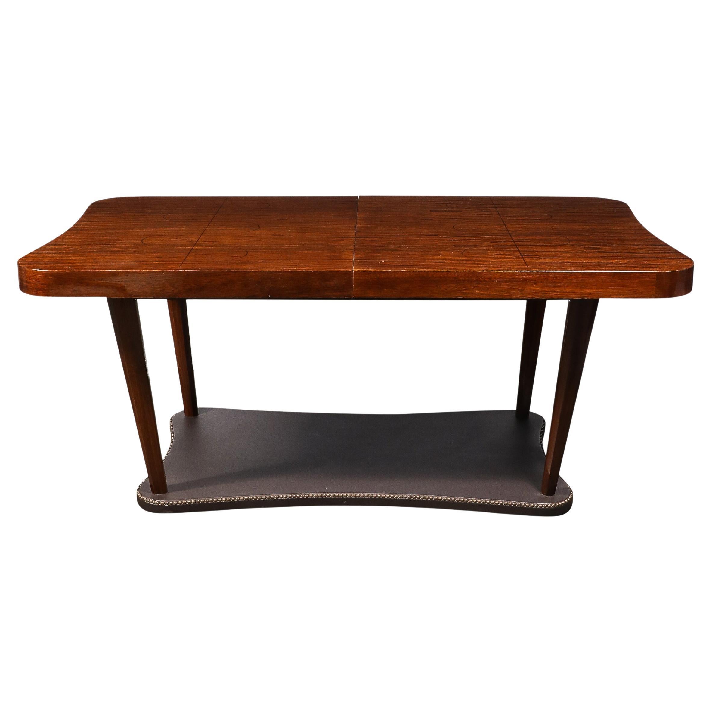 Art Deco Extendable Paldao Series Walnut & Leather Dining Table by Gilbert Rohde For Sale