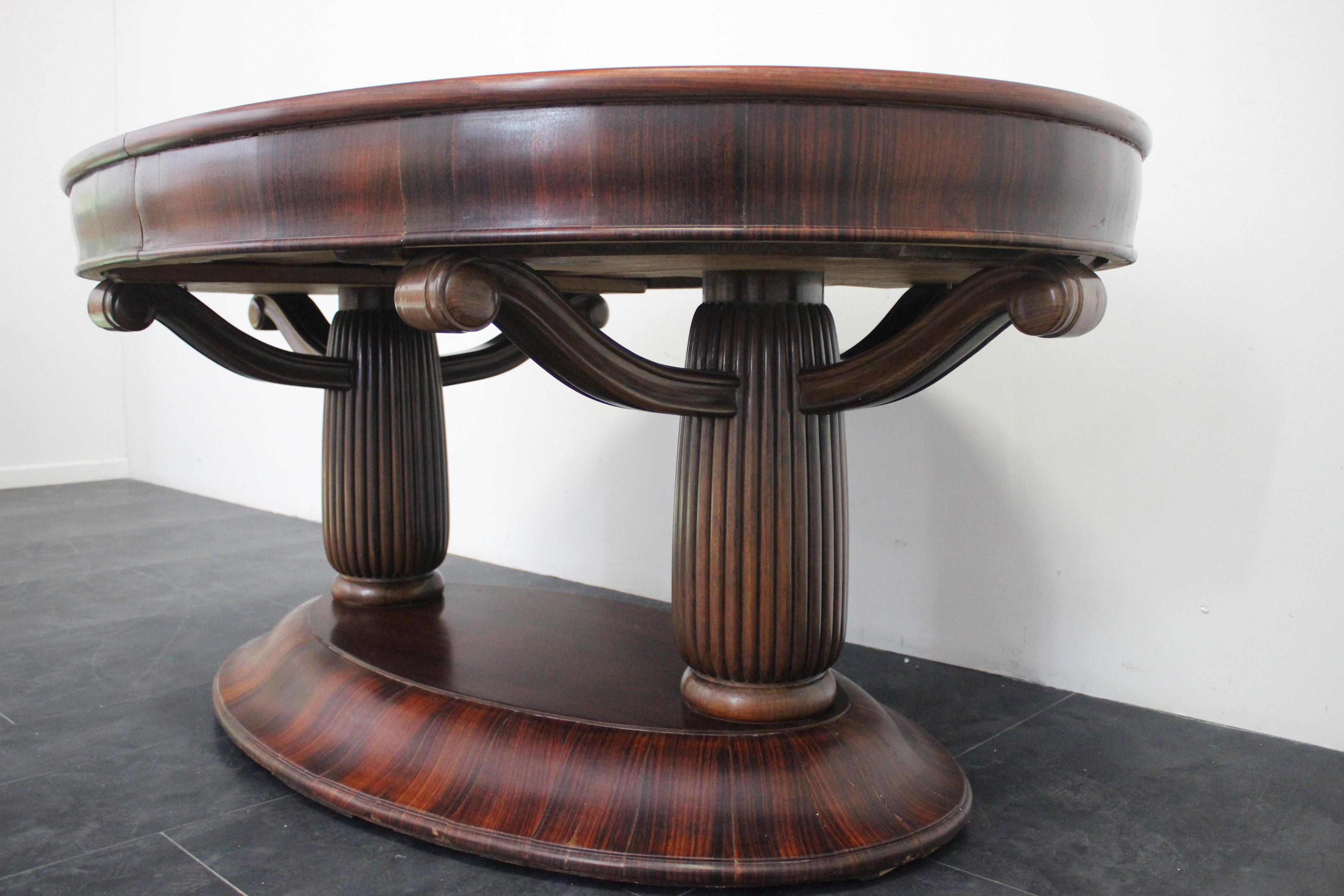 Art Deco Ausziehbarer Esstisch aus Palisanderholz, 1920er Jahre (Art déco) im Angebot
