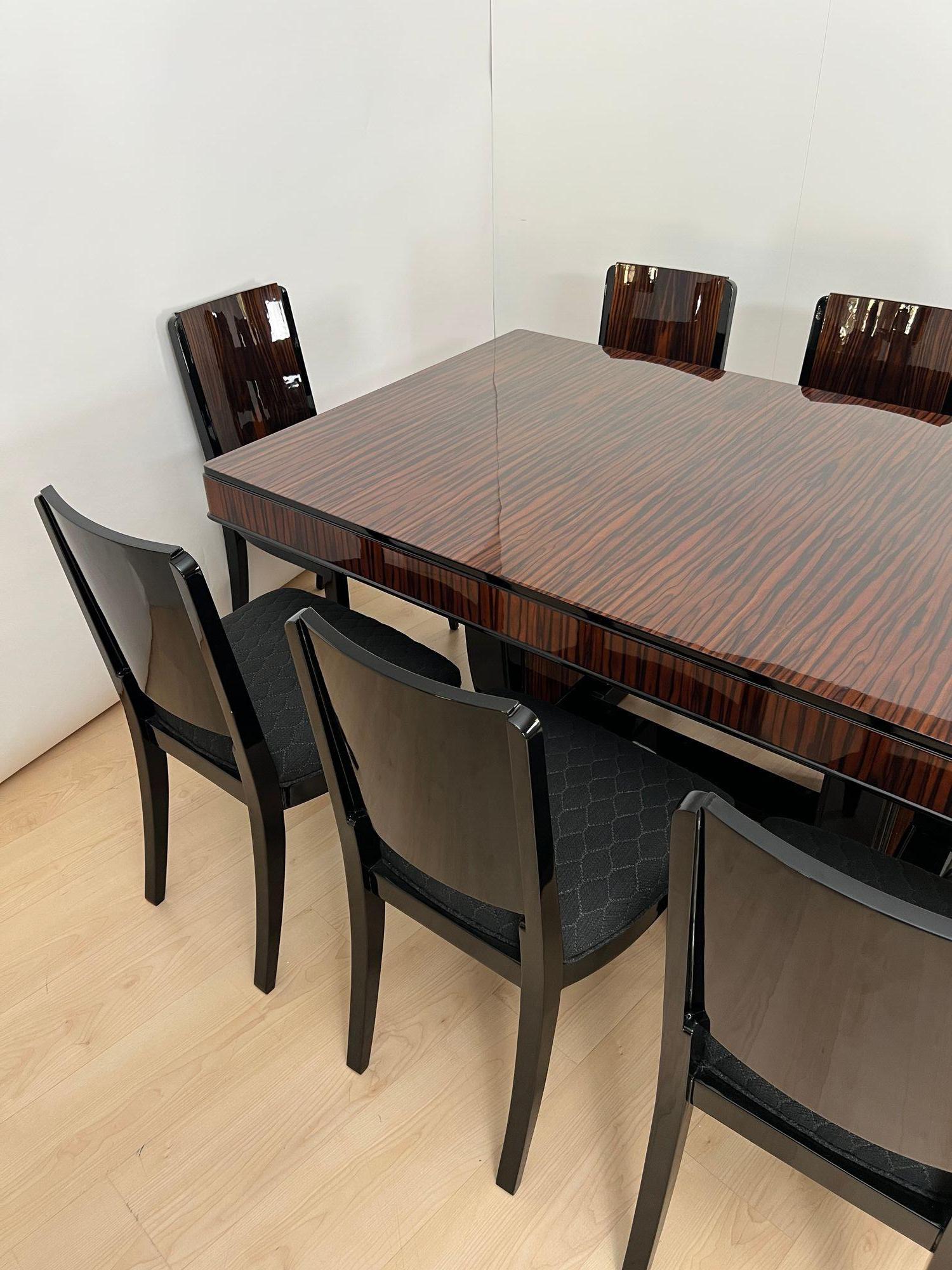 Art Deco Extending Dining Room Set, Macassar, Black Lacquer, France circa 1930 For Sale 7