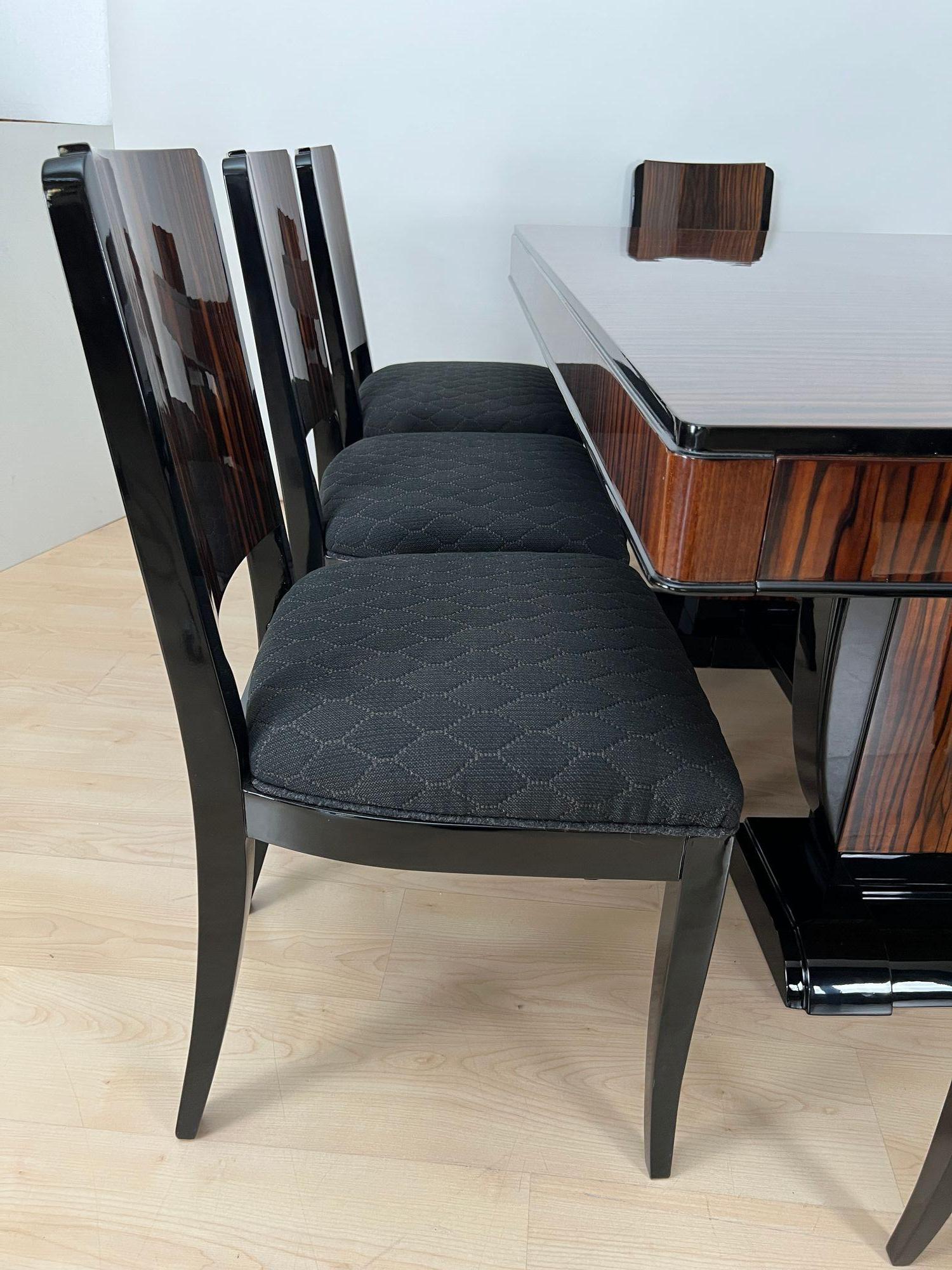 Art Deco Extending Dining Room Set, Macassar, Black Lacquer, France circa 1930 For Sale 10