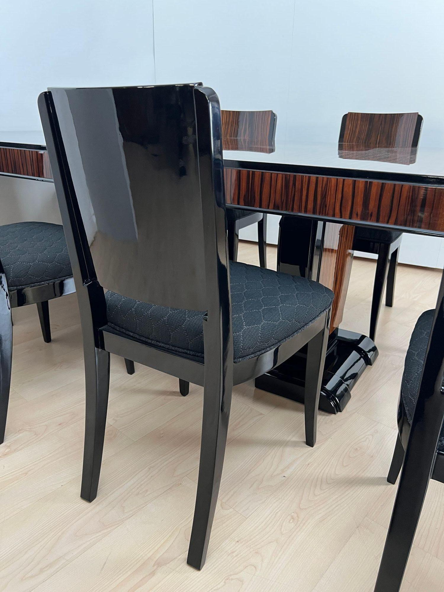 Art Deco Extending Dining Room Set, Macassar, Black Lacquer, France circa 1930 For Sale 11