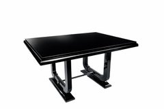 Art Deco Extending Dining Table, Black Lacquer, Chrome Base, 20th Century