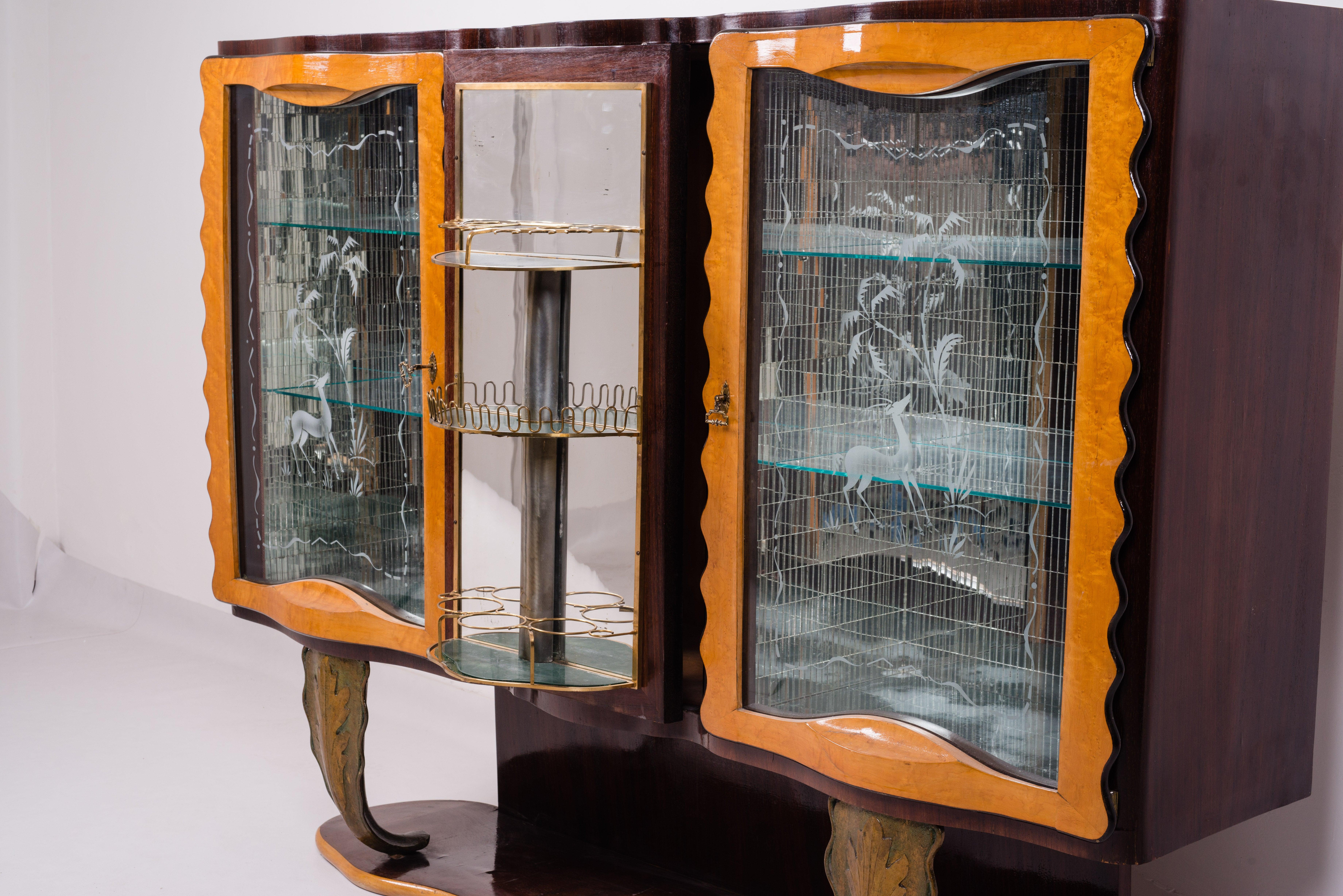 Extraordinario mueble bar Art Déco de Pier Luigi Colli, 1930 Tallado a mano en venta