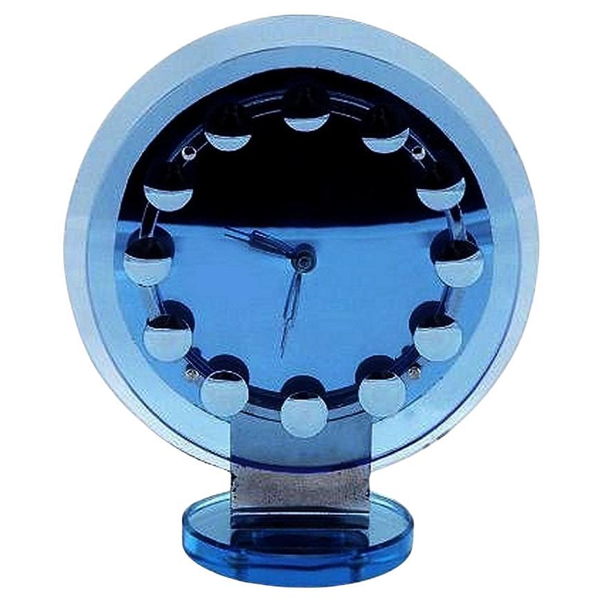 Art Deco Extremely Rare Modernist Blue Glass & Mirror Clock, c1930