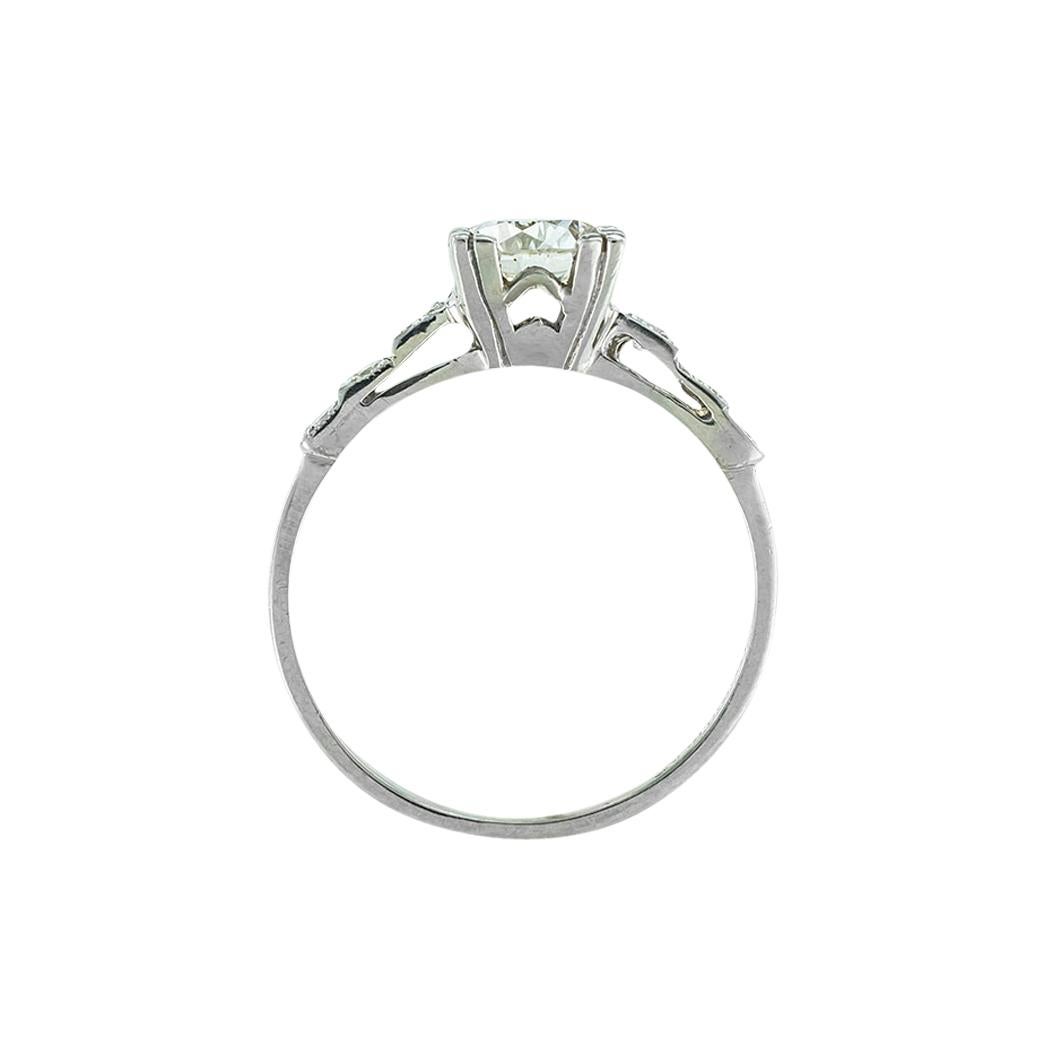 Round Cut Art Deco F Color Diamond Platinum Engagement Ring