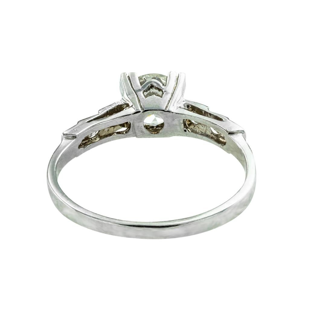 Art Deco F Color Diamond Platinum Engagement Ring In Good Condition In Los Angeles, CA