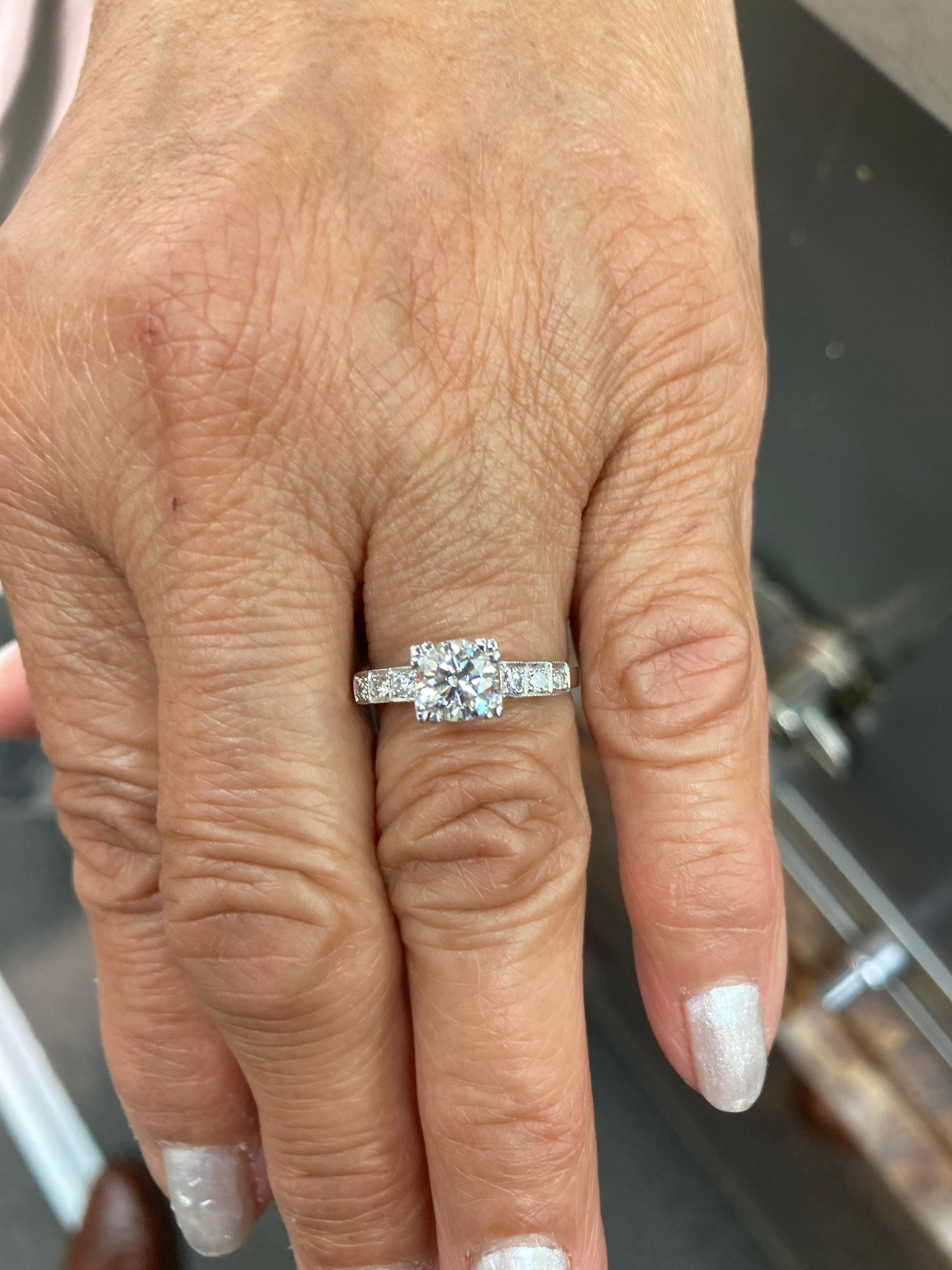 Women's Art Deco F Color Diamond Platinum Engagement Ring