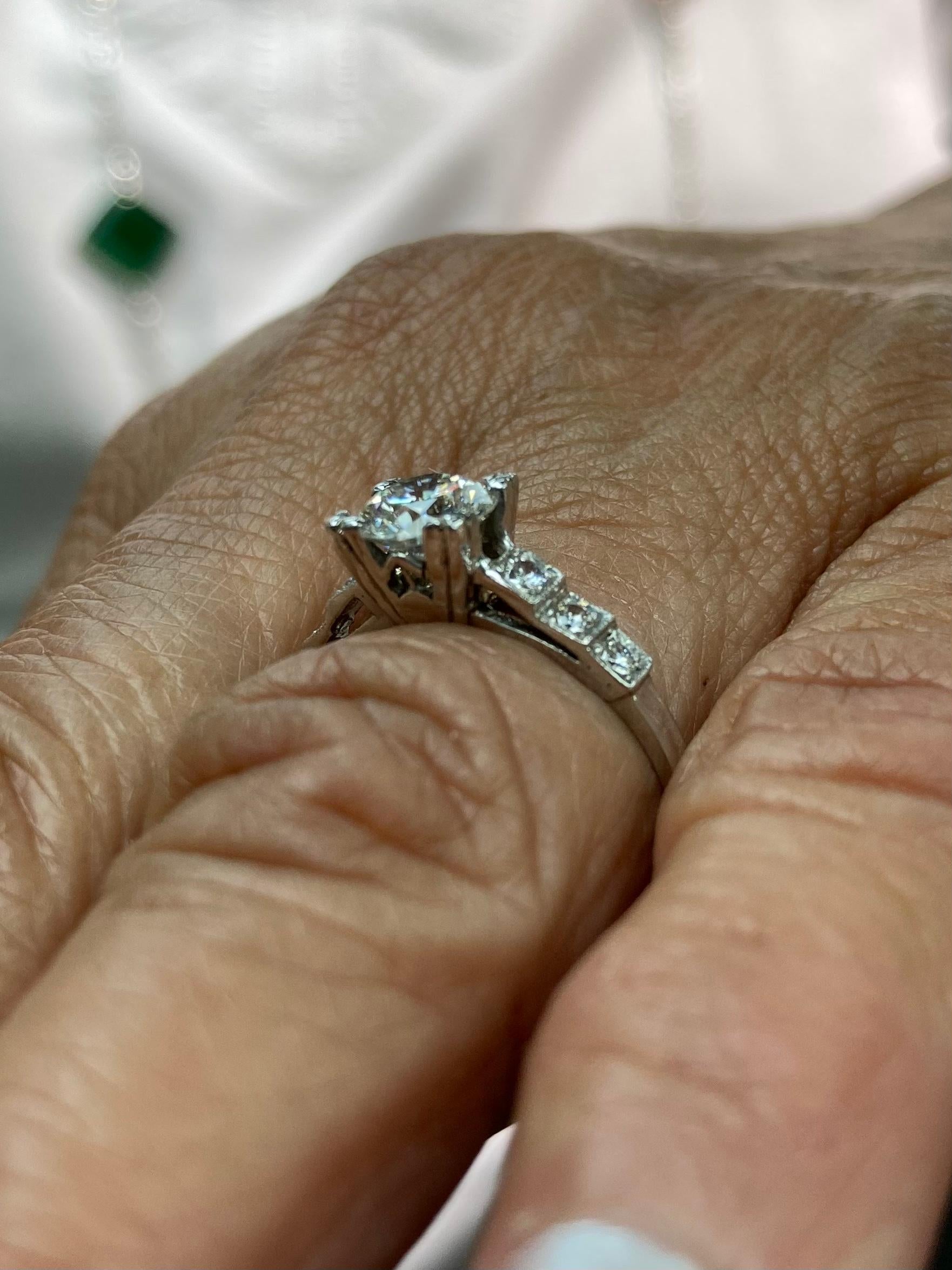Art Deco F Color Diamond Platinum Engagement Ring 1