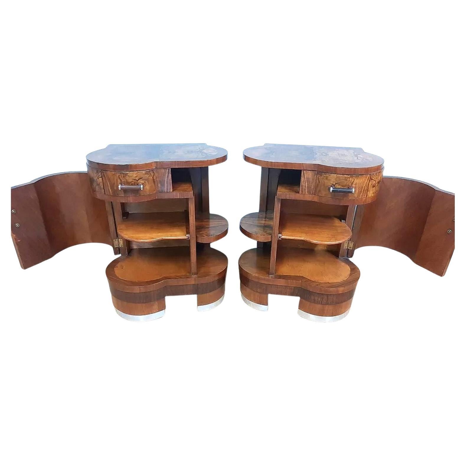 Art Deco Fabulous Italian Pair of Bedside Table Cabinet Nightstands, c1930 5