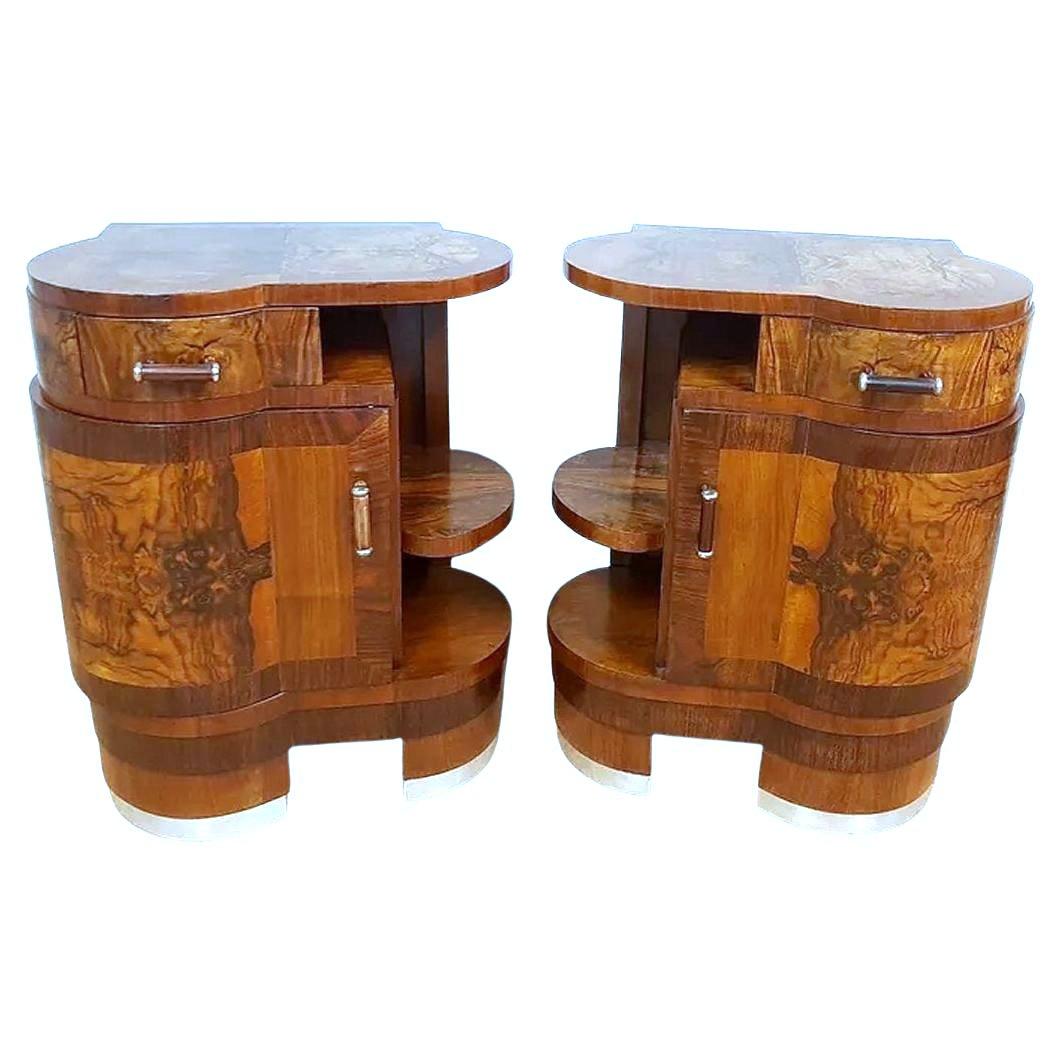 Chrome Art Deco Fabulous Italian Pair of Bedside Table Cabinet Nightstands, c1930