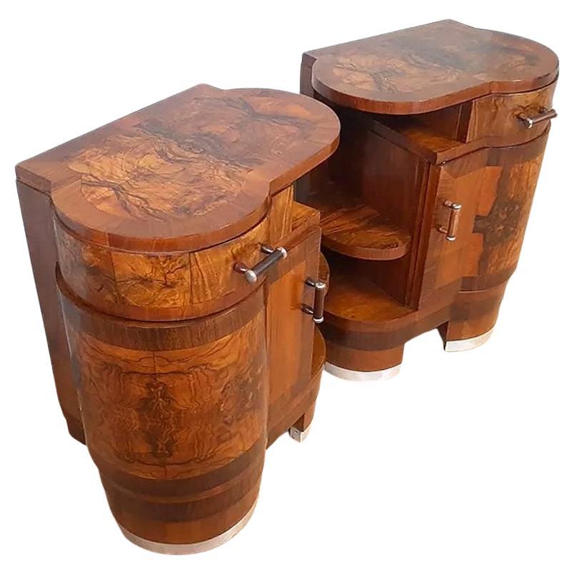 Art Deco Fabulous Italian Pair of Bedside Table Cabinet Nightstands, c1930 3