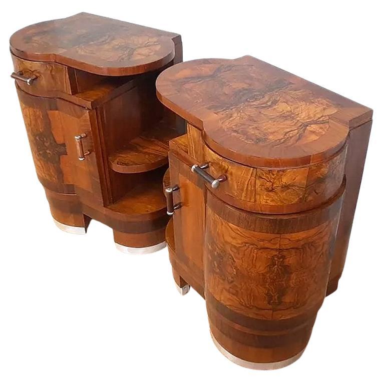 Art Deco Fabulous Italian Pair of Bedside Table Cabinet Nightstands, c1930 4