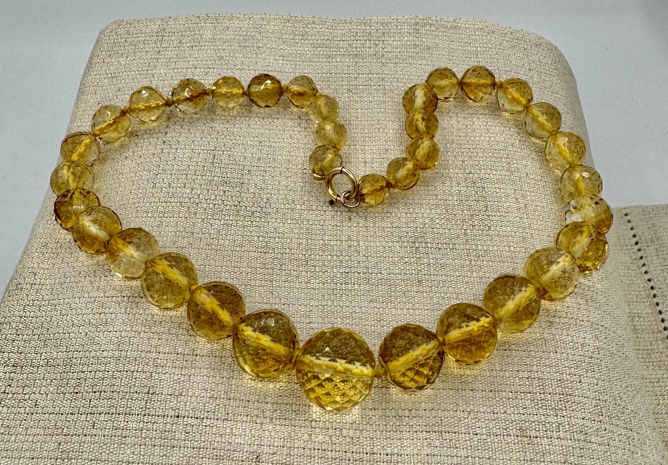 Art Deco Faceted Citrine Necklace Graduated Citrine Beads Gold Circa 1920 For Sale 1
