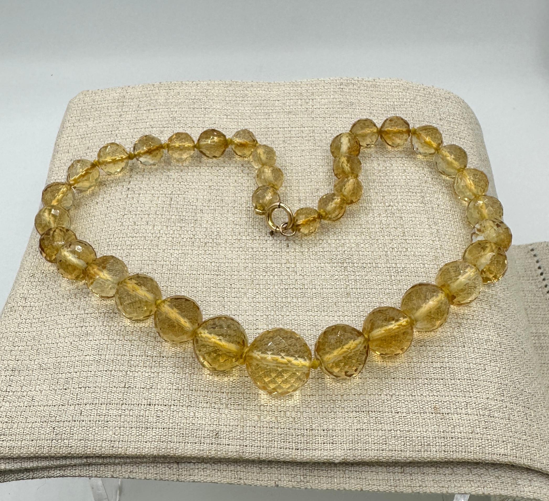 Art Deco Faceted Citrine Necklace Graduated Citrine Beads Gold Circa 1920 For Sale 2