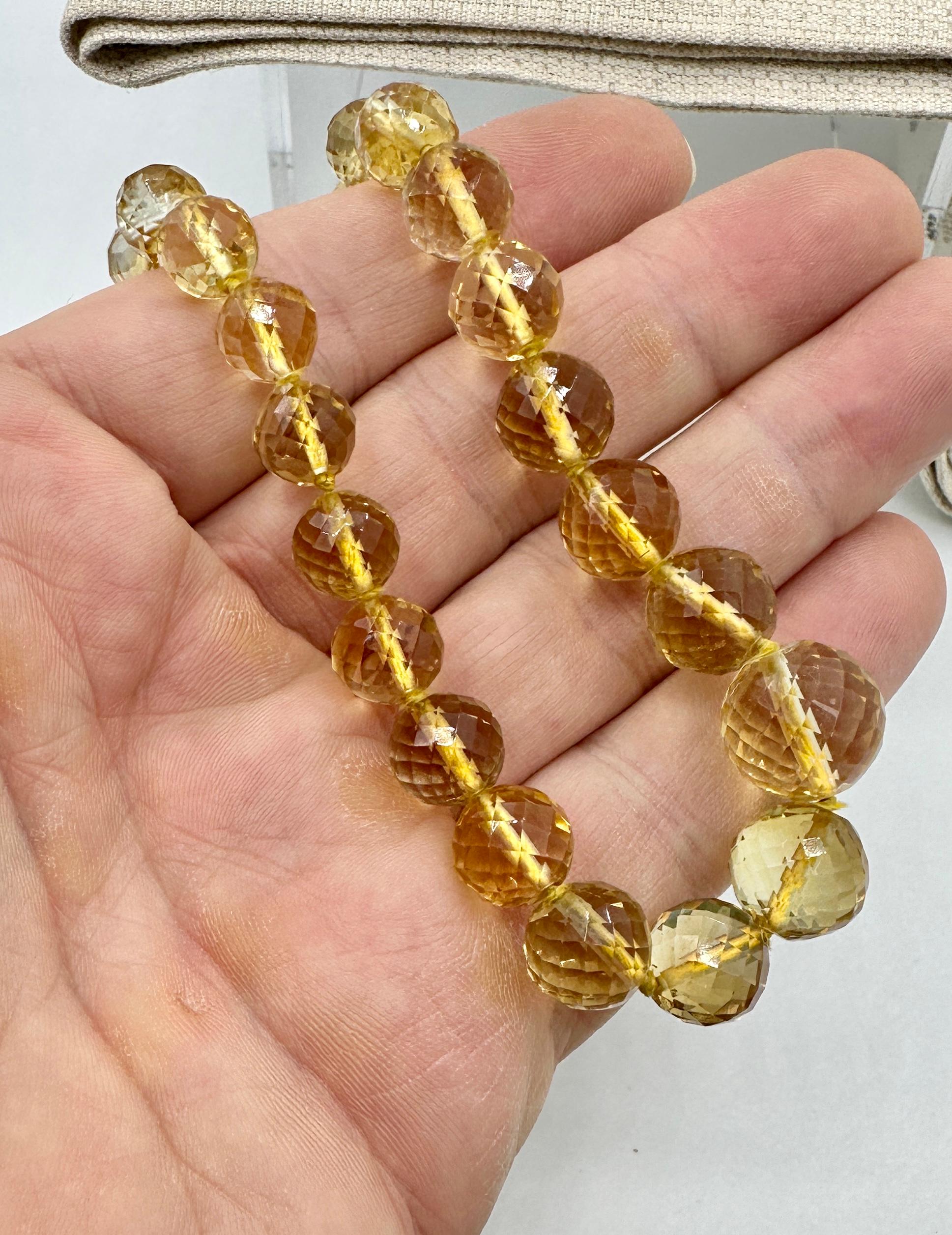 Art Deco Faceted Citrine Necklace Graduated Citrine Beads Gold Circa 1920 For Sale 3