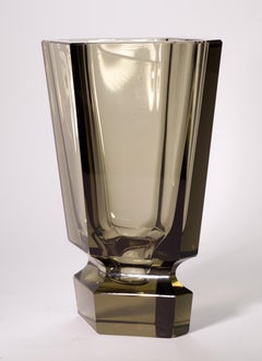Art Deco Faceted Crystal Glass Vase in Style of Josef Hoffman, Moser
