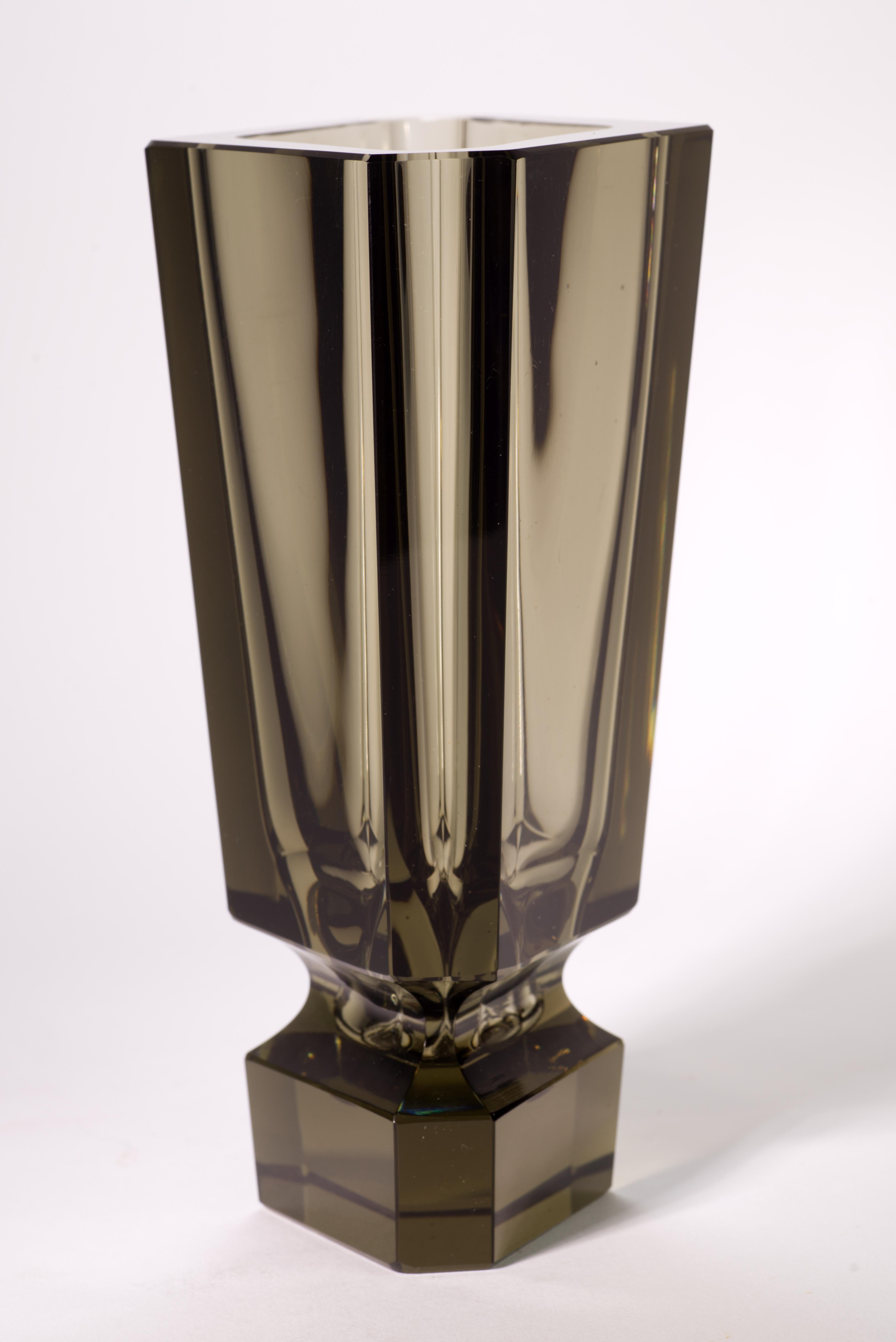 European Art Deco Faceted Crystal Glass Vase in Style of Josef Hoffman, Moser