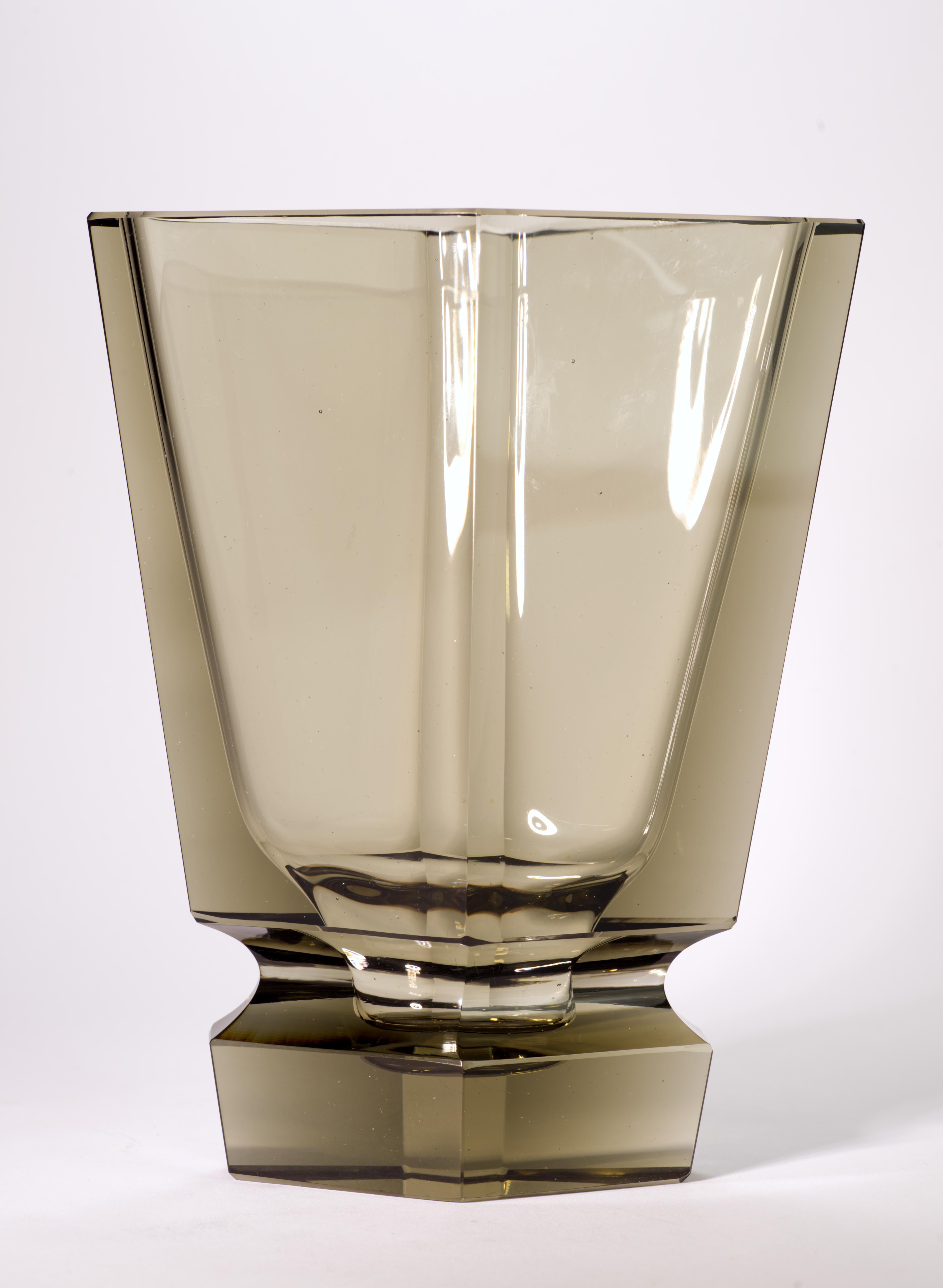20th Century Art Deco Faceted Crystal Glass Vase in Style of Josef Hoffman, Moser