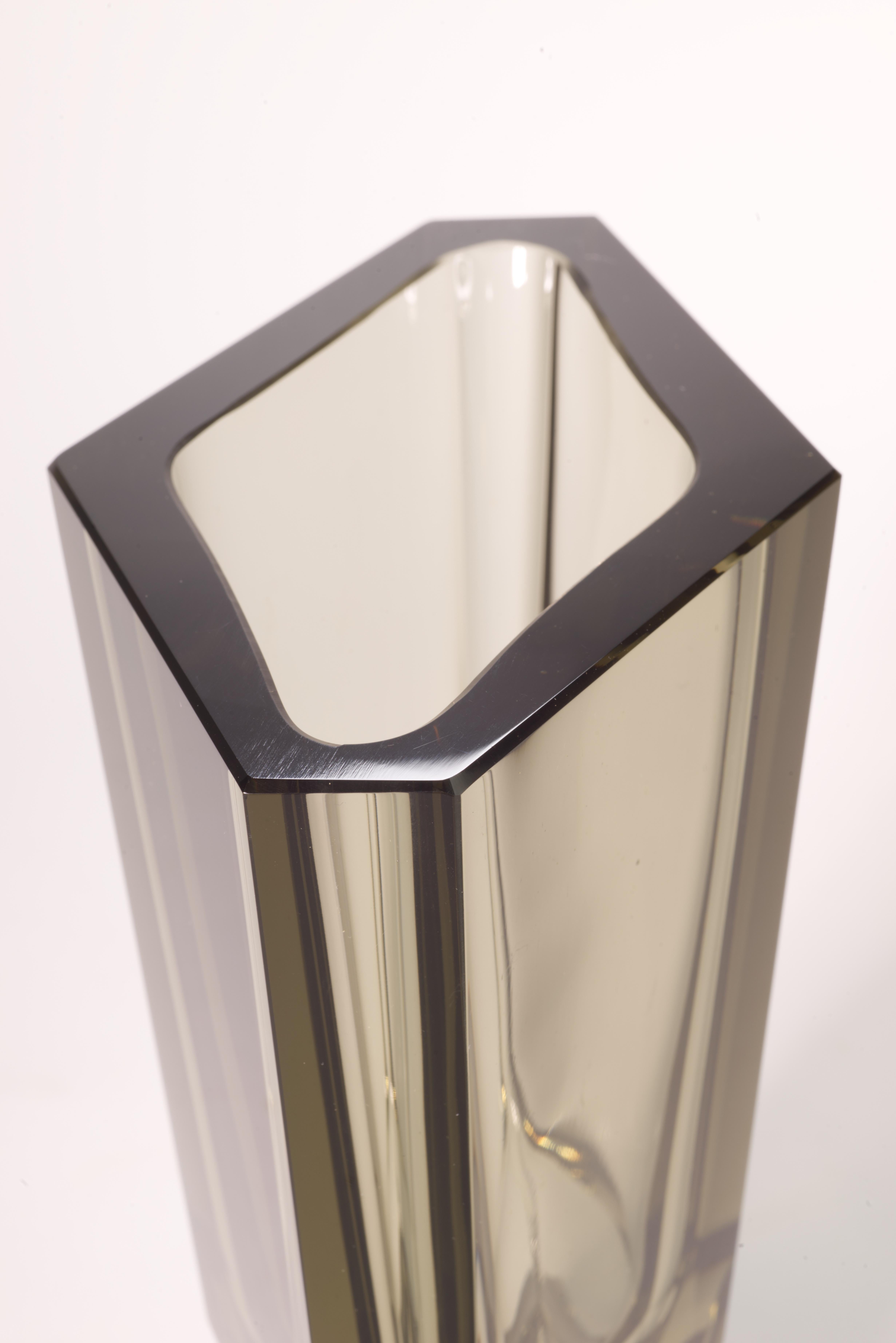 Art Glass Art Deco Faceted Crystal Glass Vase in Style of Josef Hoffman, Moser