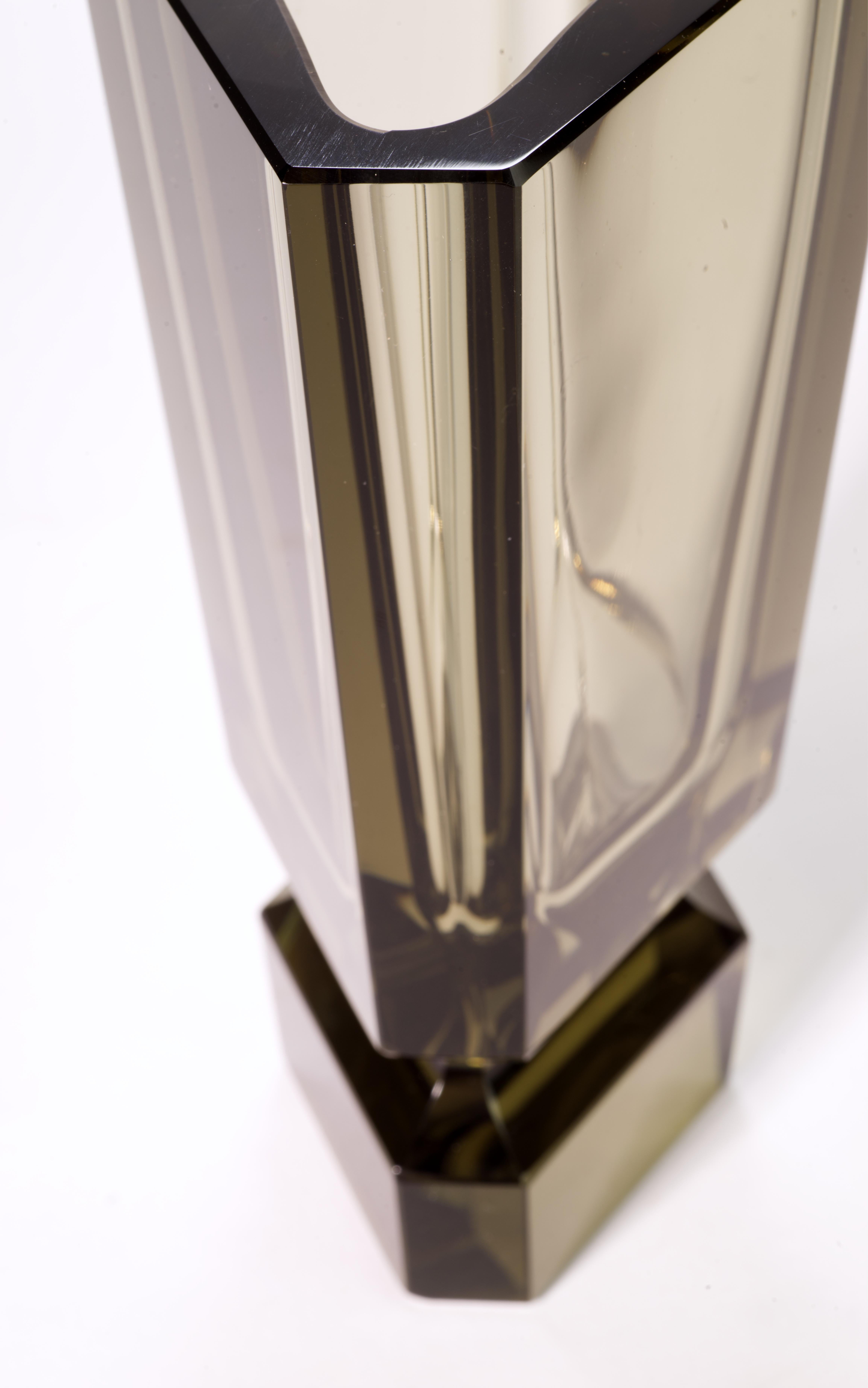 Art Deco Faceted Crystal Glass Vase in Style of Josef Hoffman, Moser 1