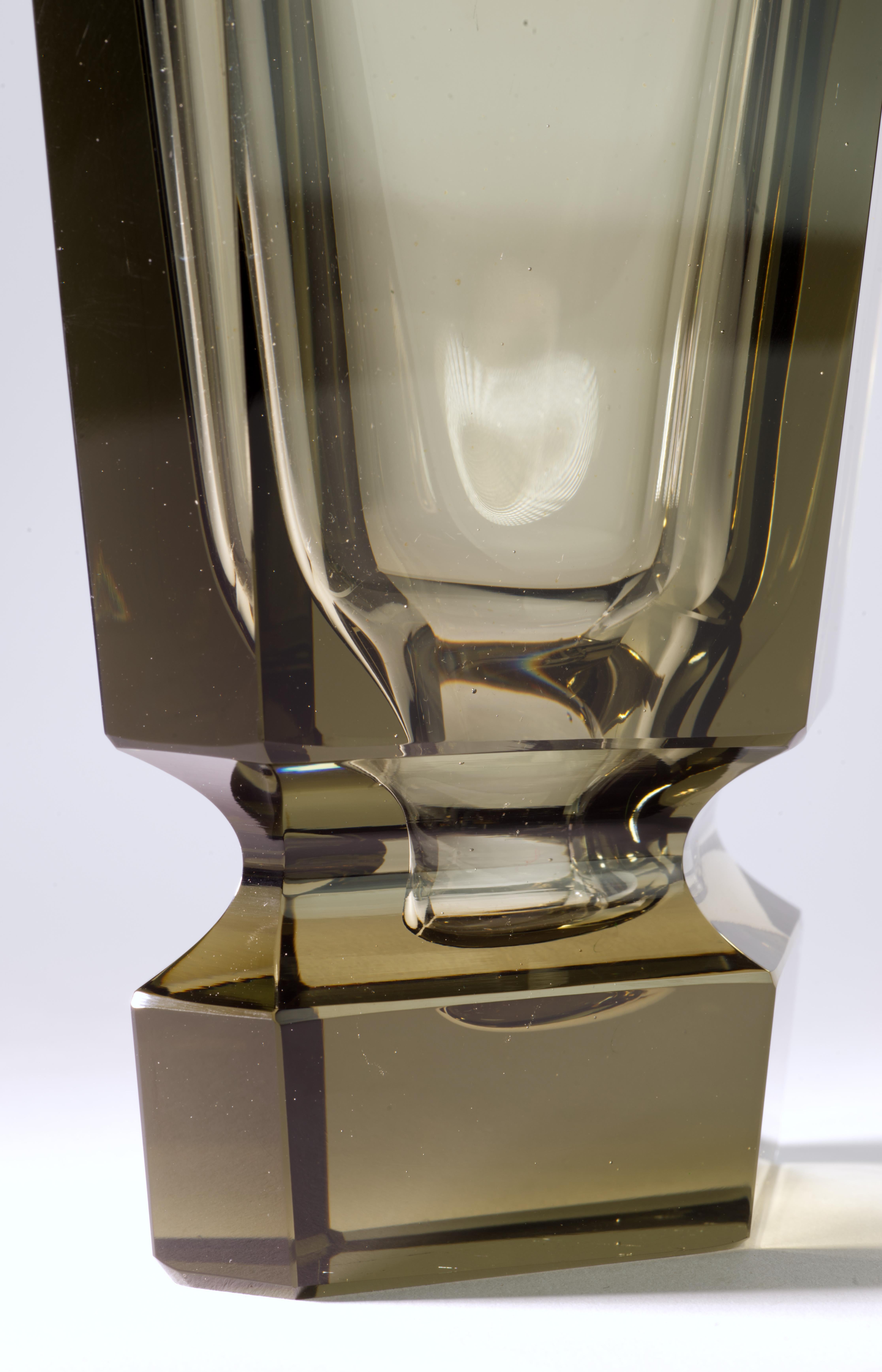 Art Deco Faceted Crystal Glass Vase in Style of Josef Hoffman, Moser 2