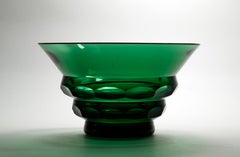 Art Deco Faceted Crystal Green Glass Vase in Style of Josef Hoffman, Moser