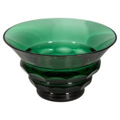 Art Deco Faceted Crystal Green Glass Vase in Style of Josef Hoffman, Moser